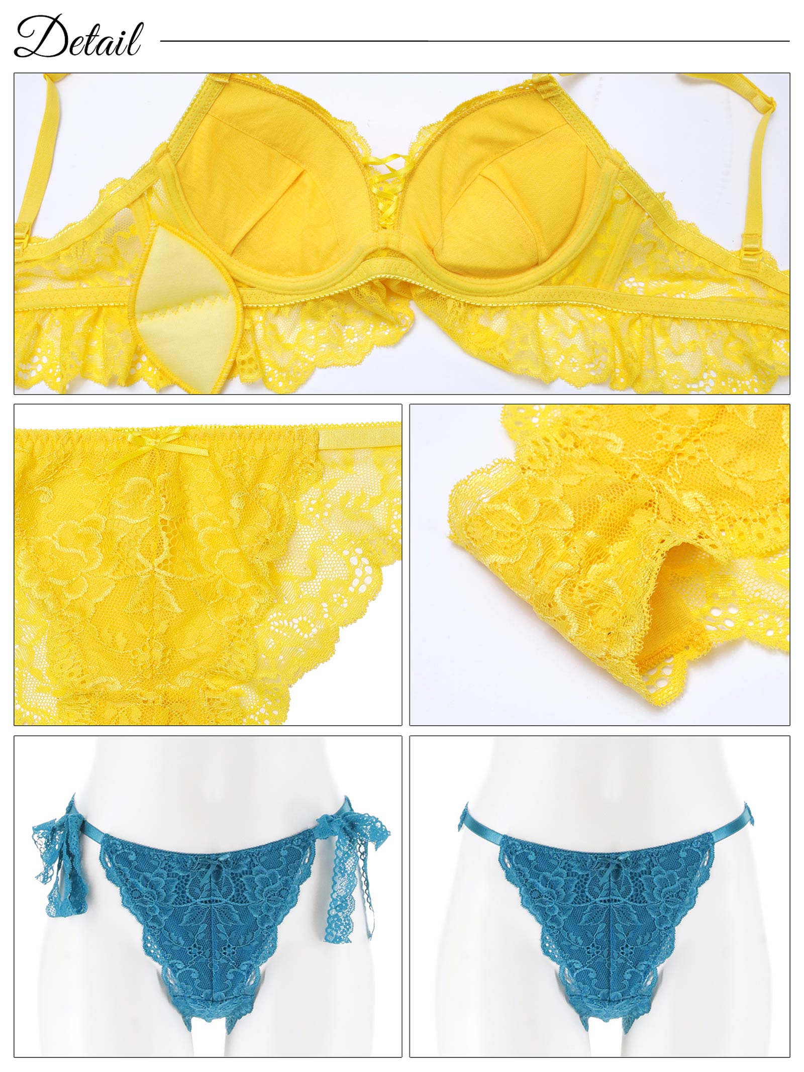5/23新作!【EFサイズ】フレッシュレーシィレースアップ紐リボン付きブラジャー&バック透けフルバックショーツ