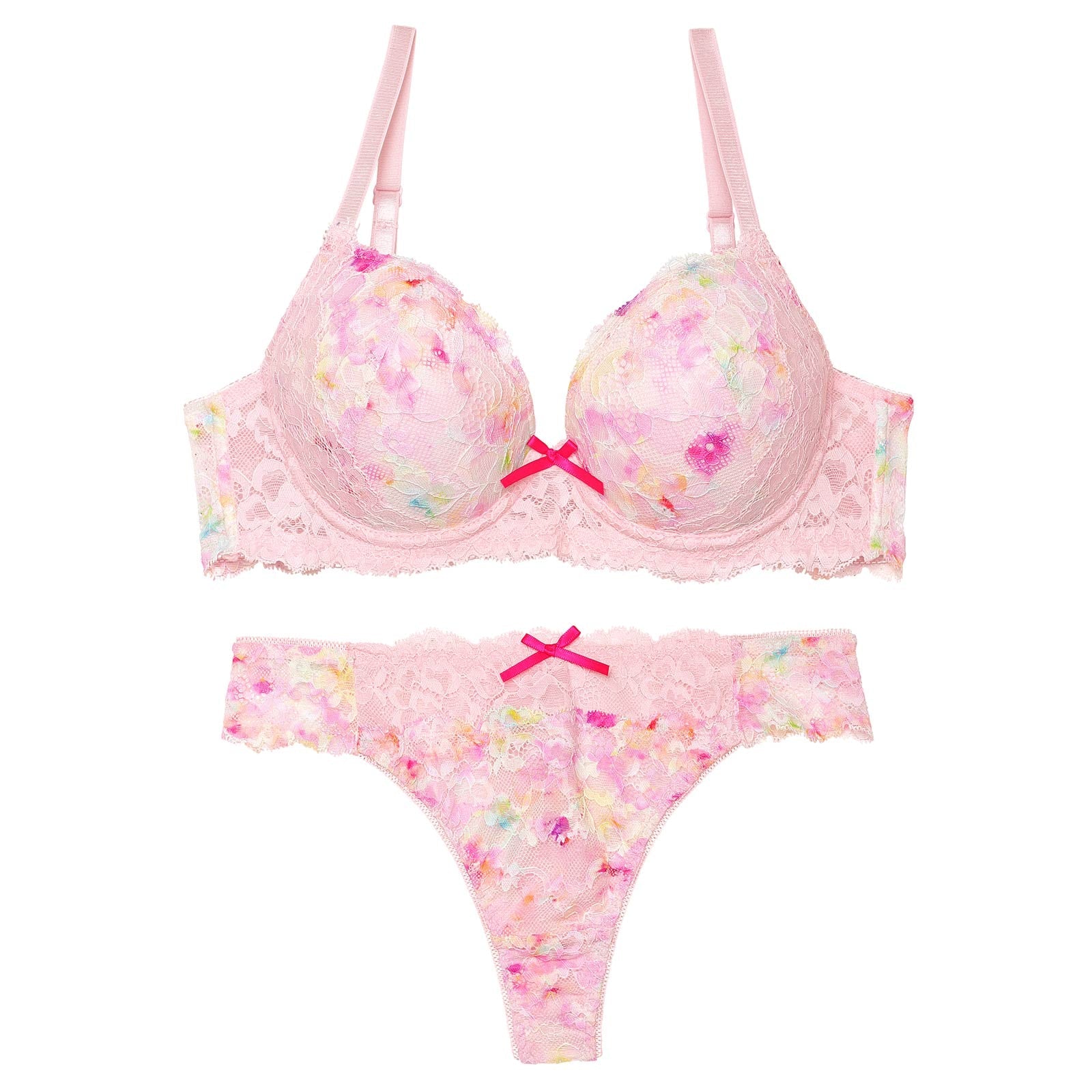 フレッシュスウィートフラワーブラジャー&バック透けTバックショーツ