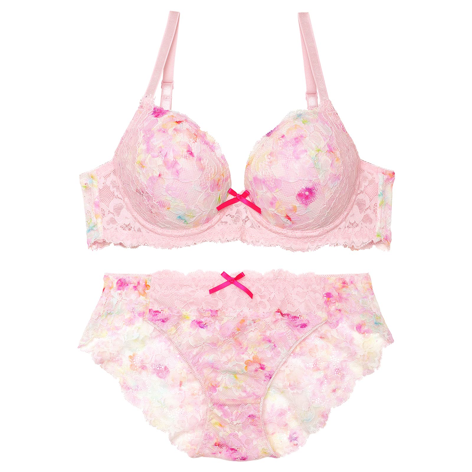 【EFサイズ】フレッシュスウィートフラワーブラジャー&バック透けフルバックショーツ