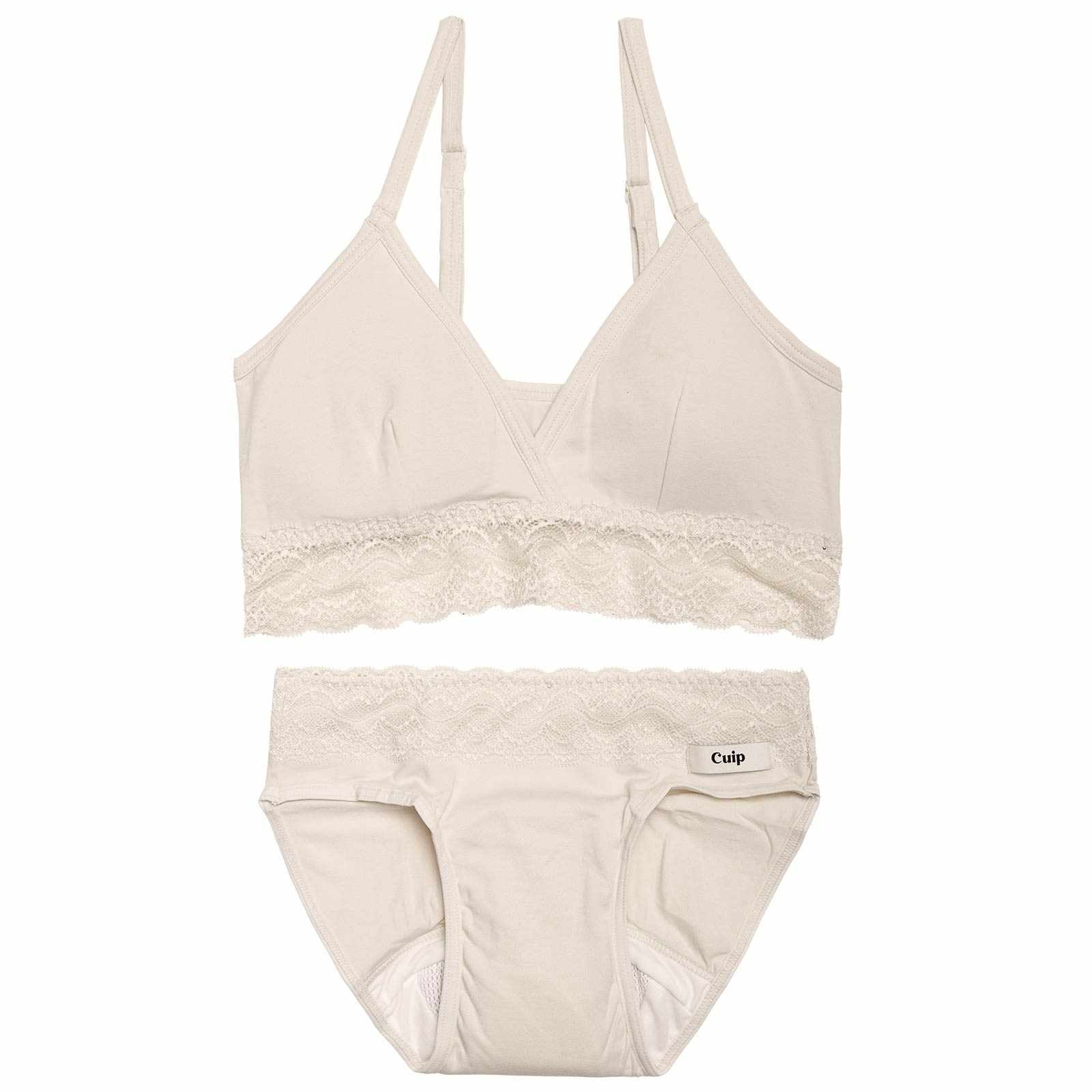 【ノンワイヤー】アンダーレースブラジャー&吸水フルバックショーツ