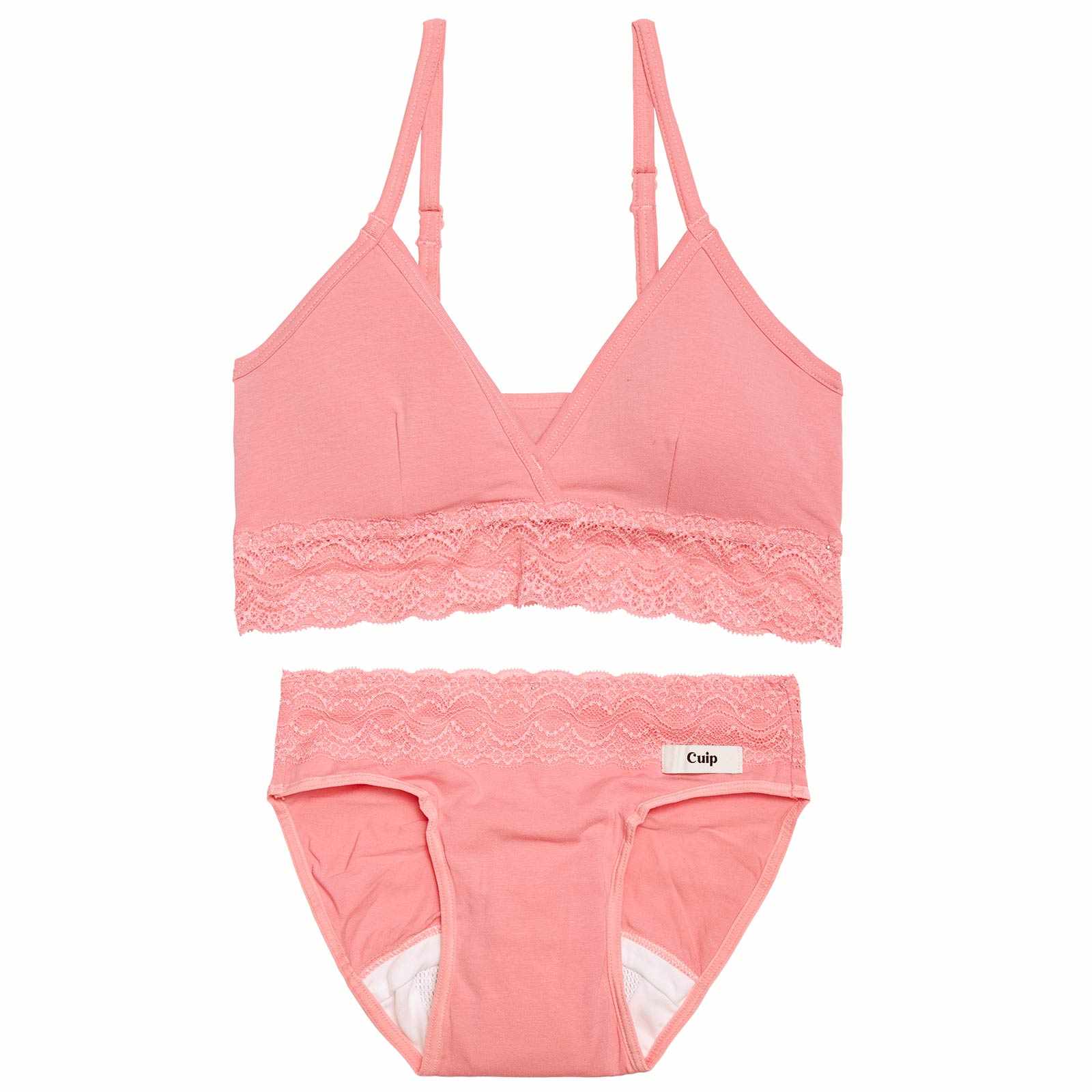 【ノンワイヤー】アンダーレースブラジャー&吸水フルバックショーツ