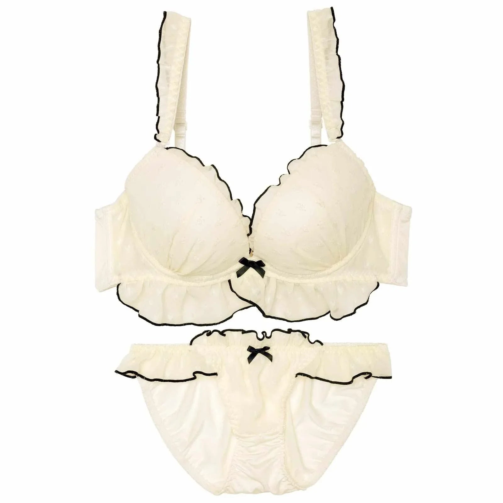 2/11再販!【かとゆり着用】ガーリーパイピングフリルブラジャー&フルバックショーツ