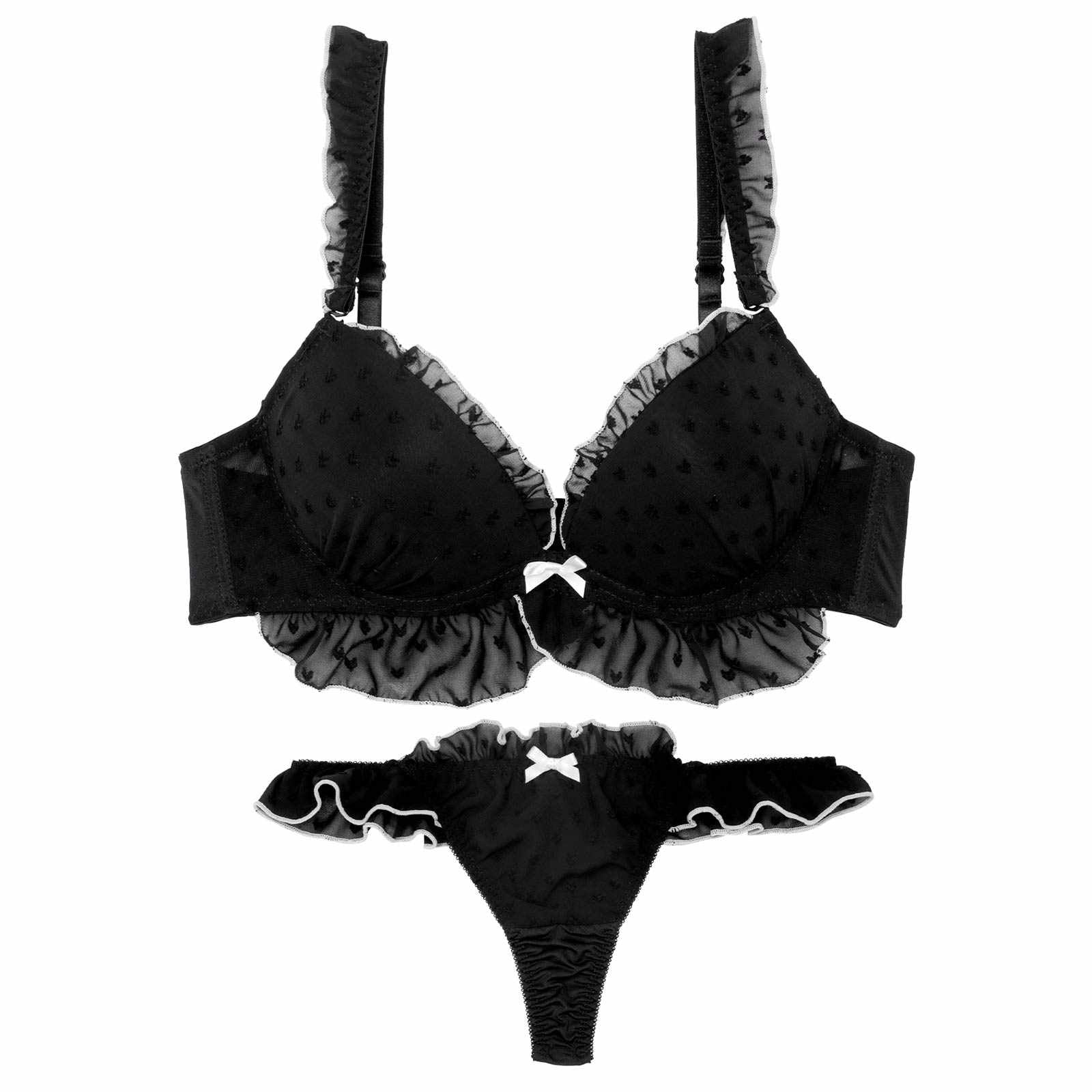 【かとゆり着用】ガーリーパイピングフリルブラジャー&Tバックショーツ