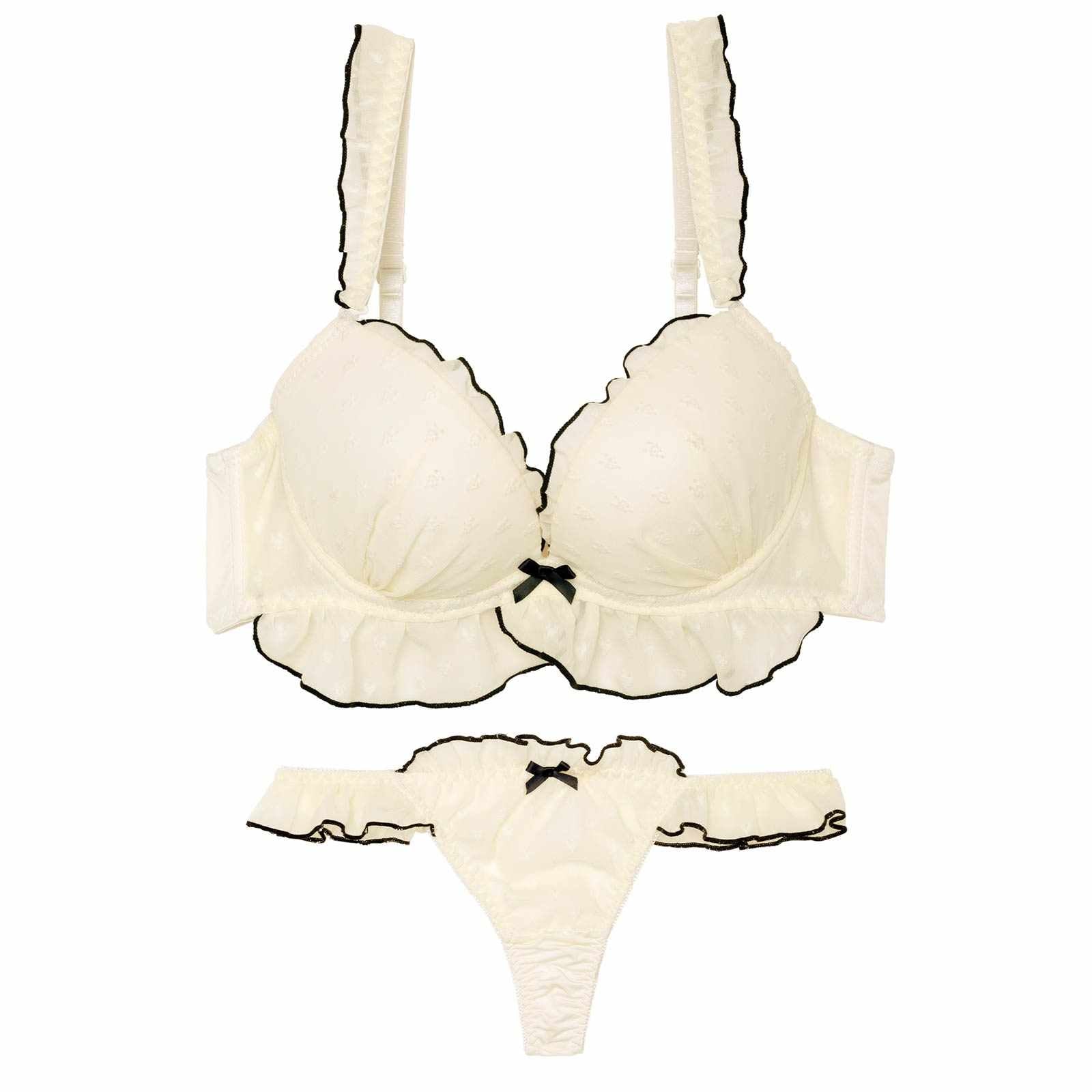 【かとゆり着用】ガーリーパイピングフリルブラジャー&Tバックショーツ