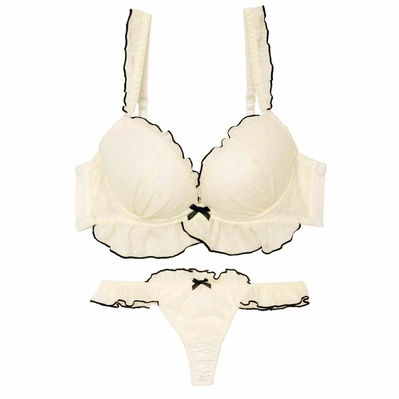 2/11再販!【かとゆり着用】ガーリーパイピングフリルブラジャー&Tバックショーツ