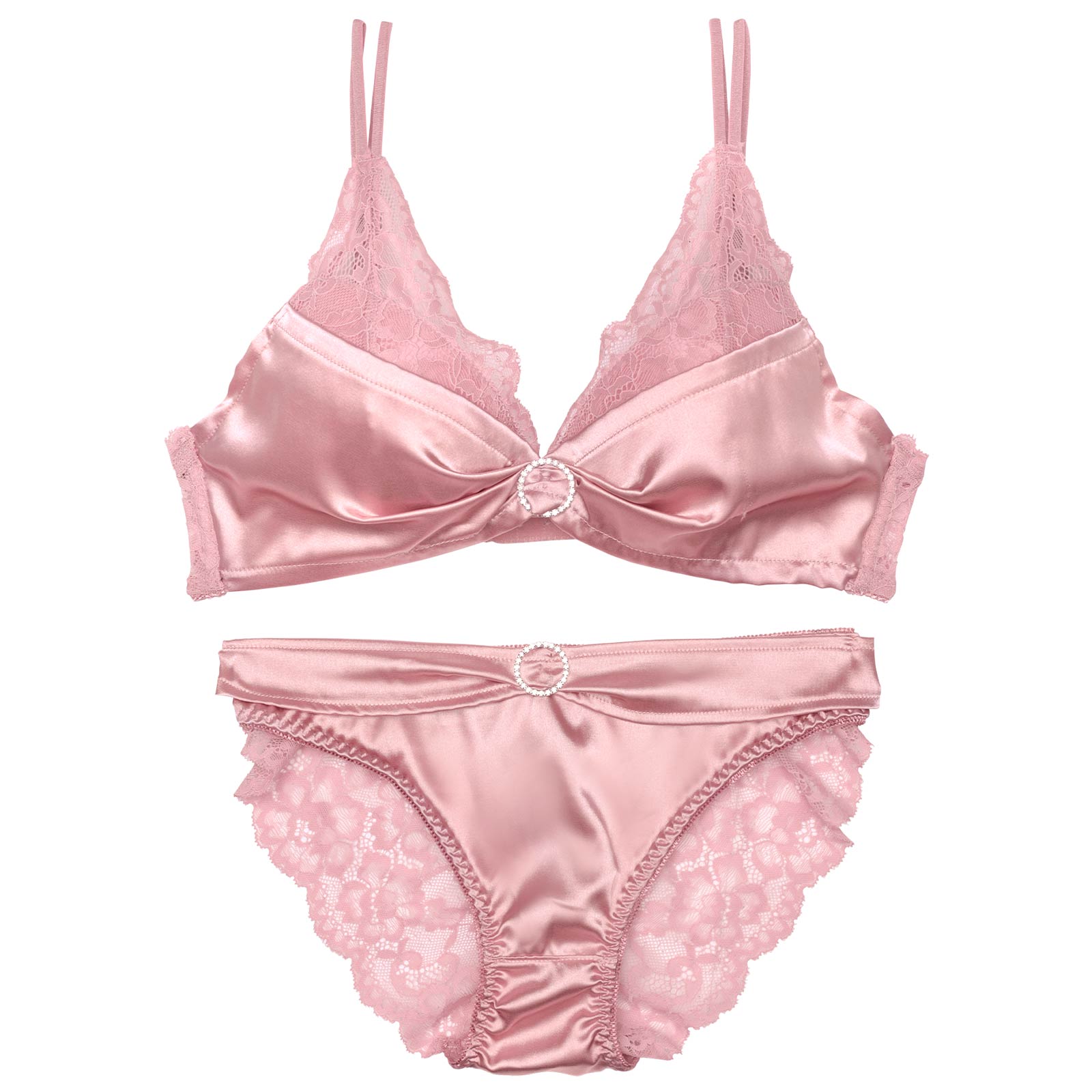 リボンリングビジューレースブラジャー&バック透けフルバックショーツ