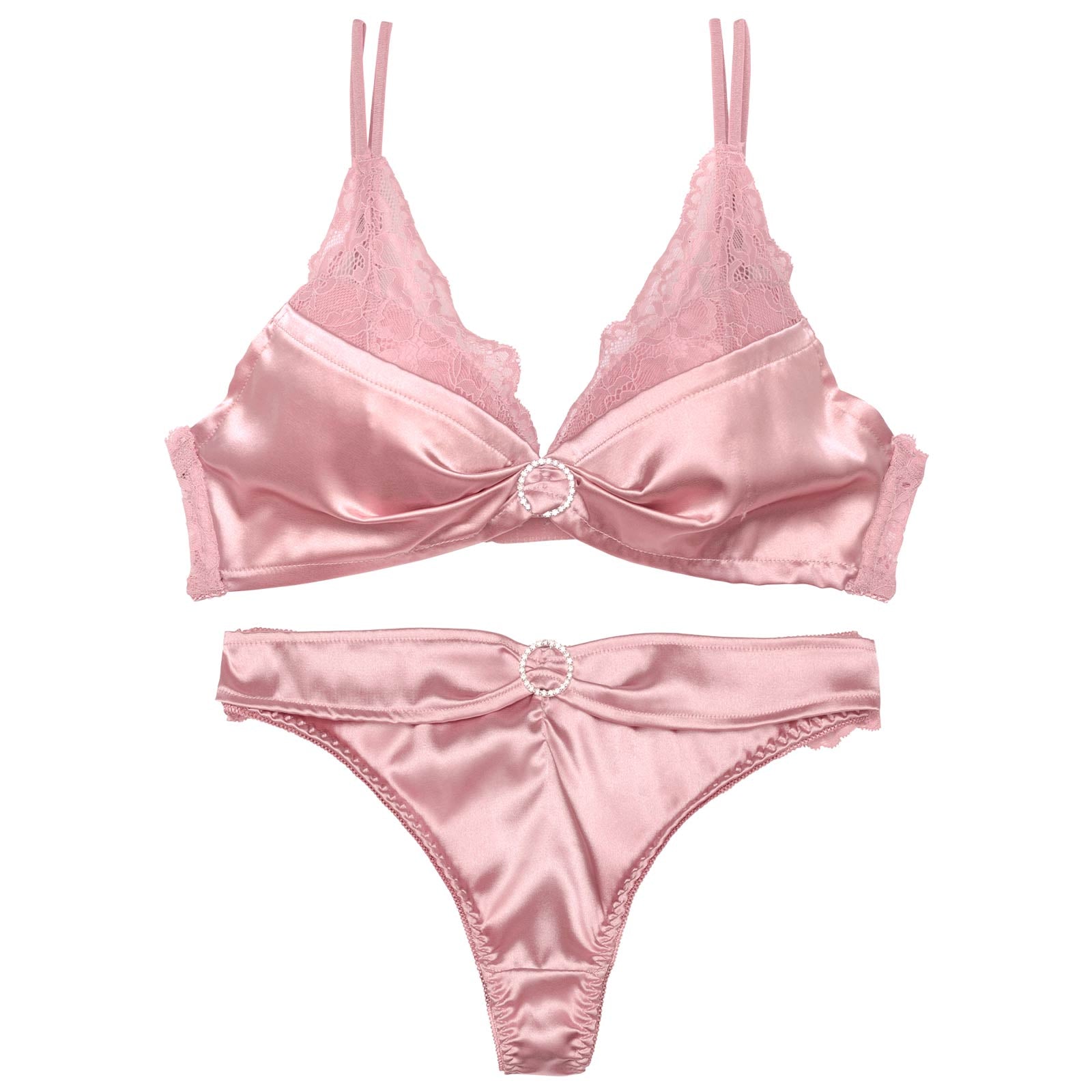 リボンリングビジューレースブラジャー&バック透けTバックショーツ