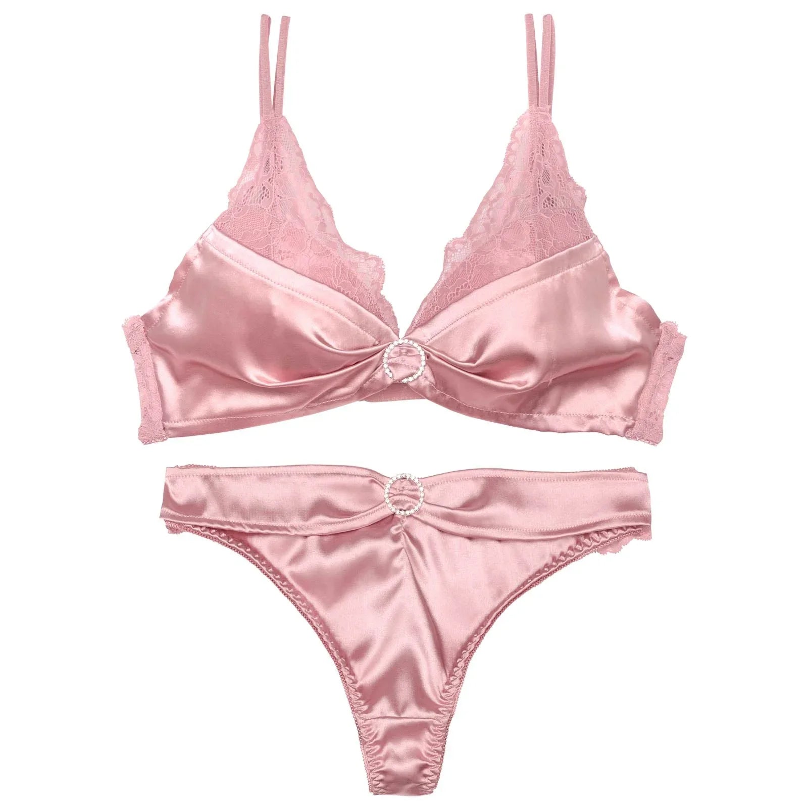 リボンリングビジューレースブラジャー&バック透けTバックショーツ