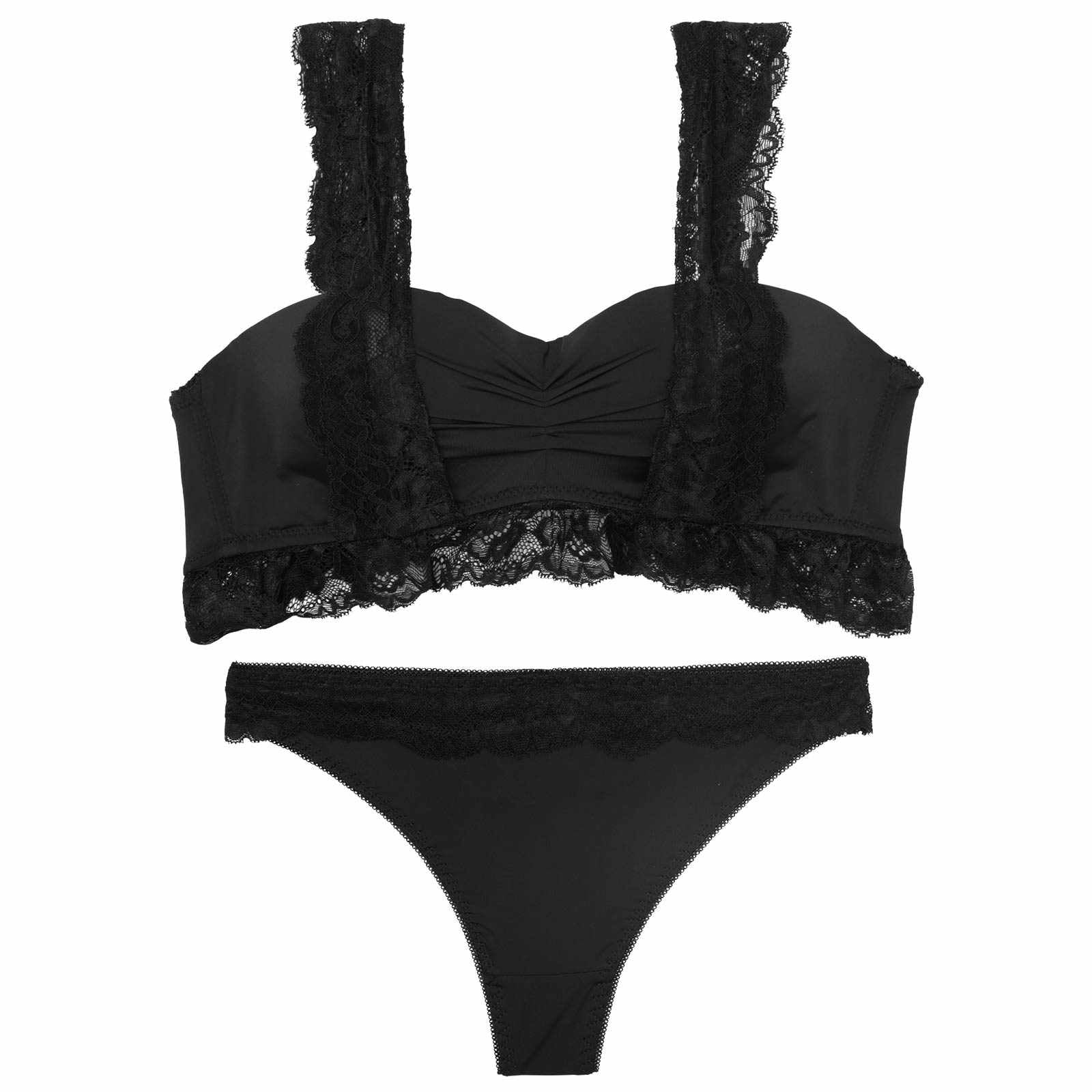 フリルレーシィギャザーギャザーブラジャー&Tバックショーツ