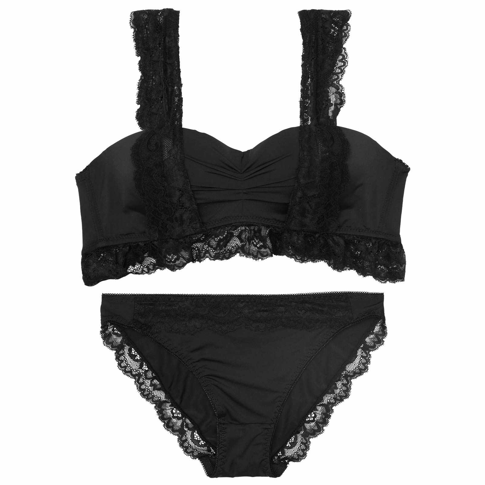 【EFサイズ】フリルレーシィギャザーブラジャー&フルバックショーツ