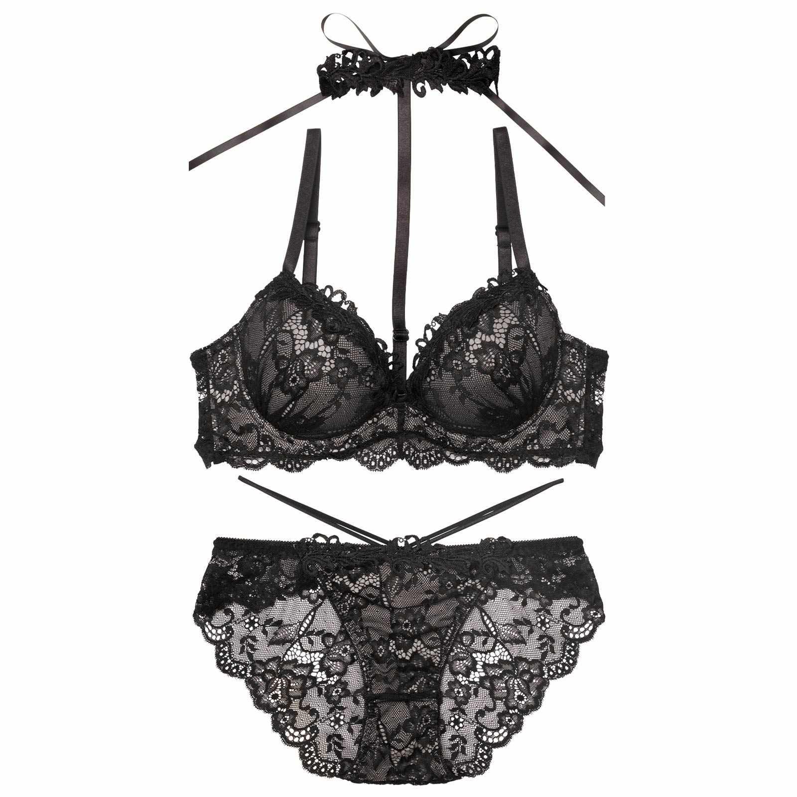 ラグジュアリーレースチョーカーブラジャー&バック透けフルバックショーツ