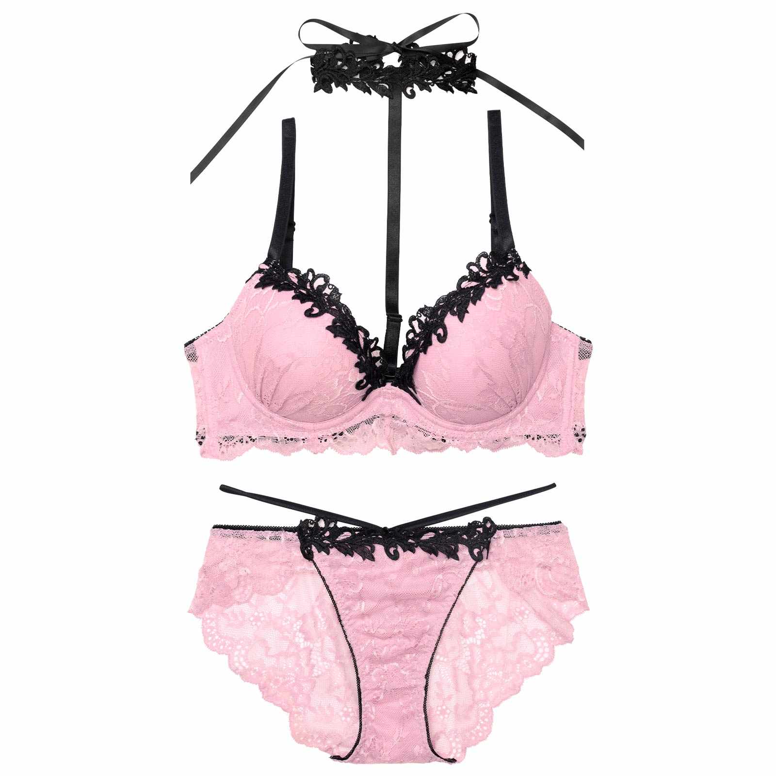 ラグジュアリーレースチョーカーブラジャー&バック透けフルバックショーツ