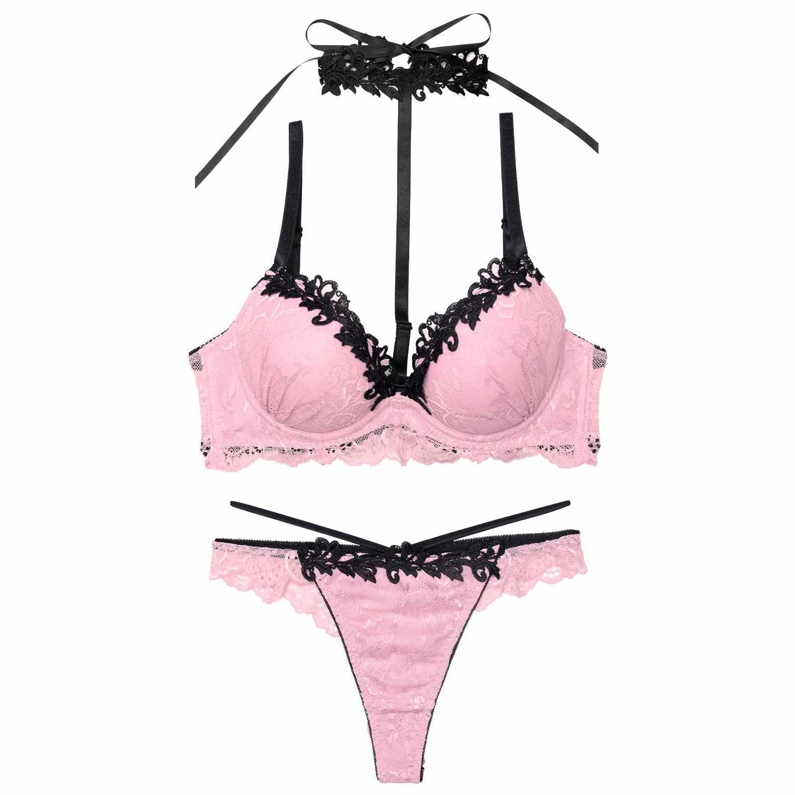 ラグジュアリーレースチョーカーブラジャー&バック透けTバックショーツ