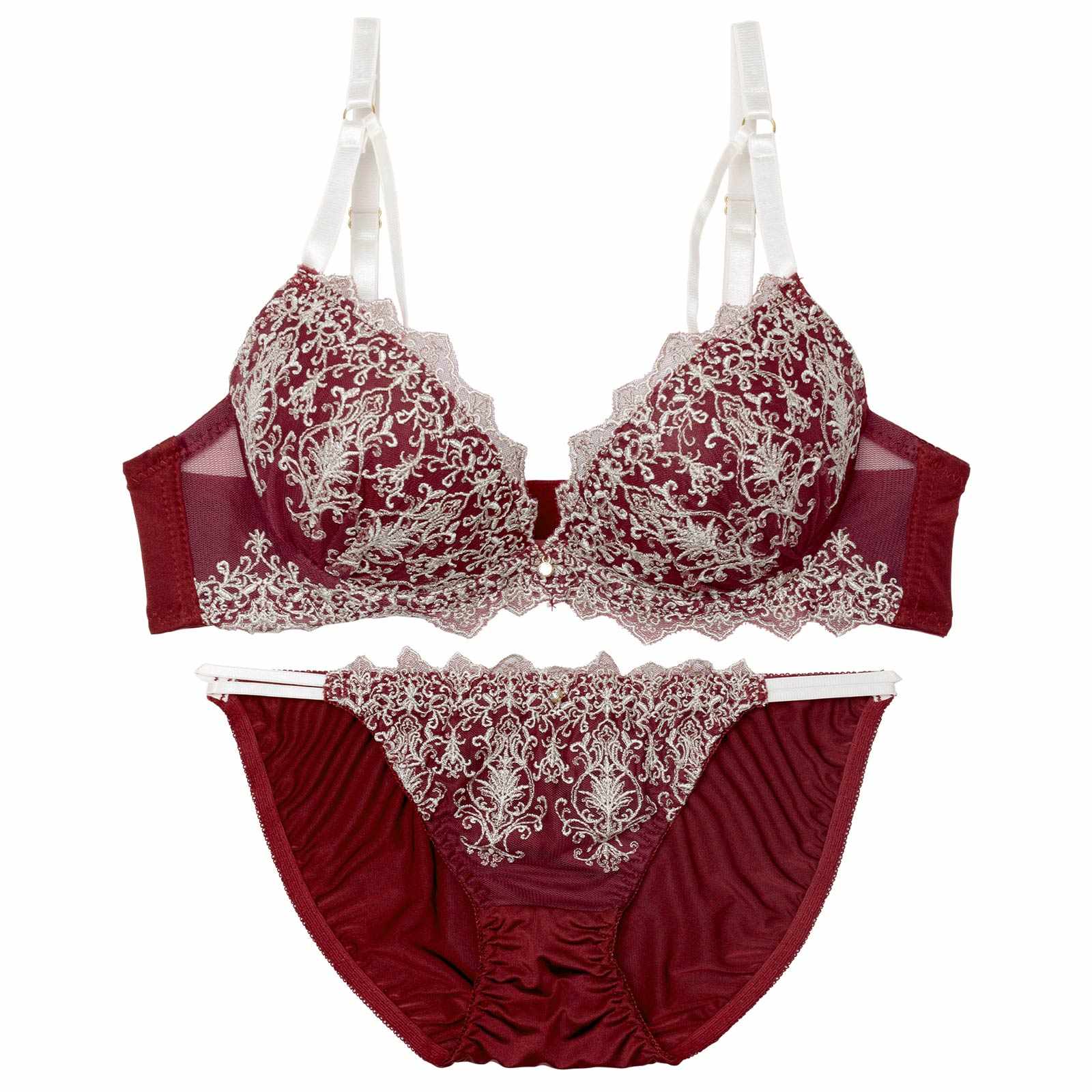 ダマスクディープストリングブラジャー&フルバックショーツ