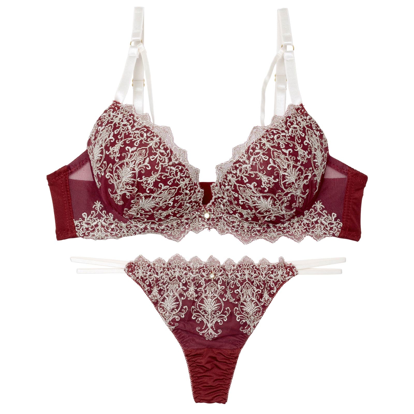 ダマスクディープストリングブラジャー&Tバックショーツ