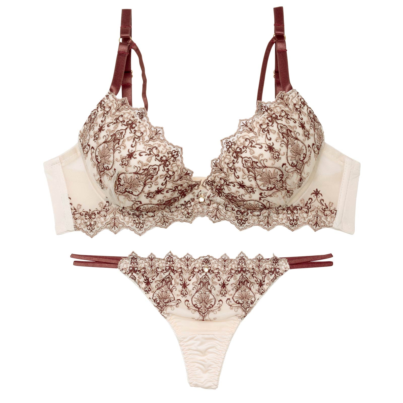 ダマスクディープストリングブラジャー&Tバックショーツ