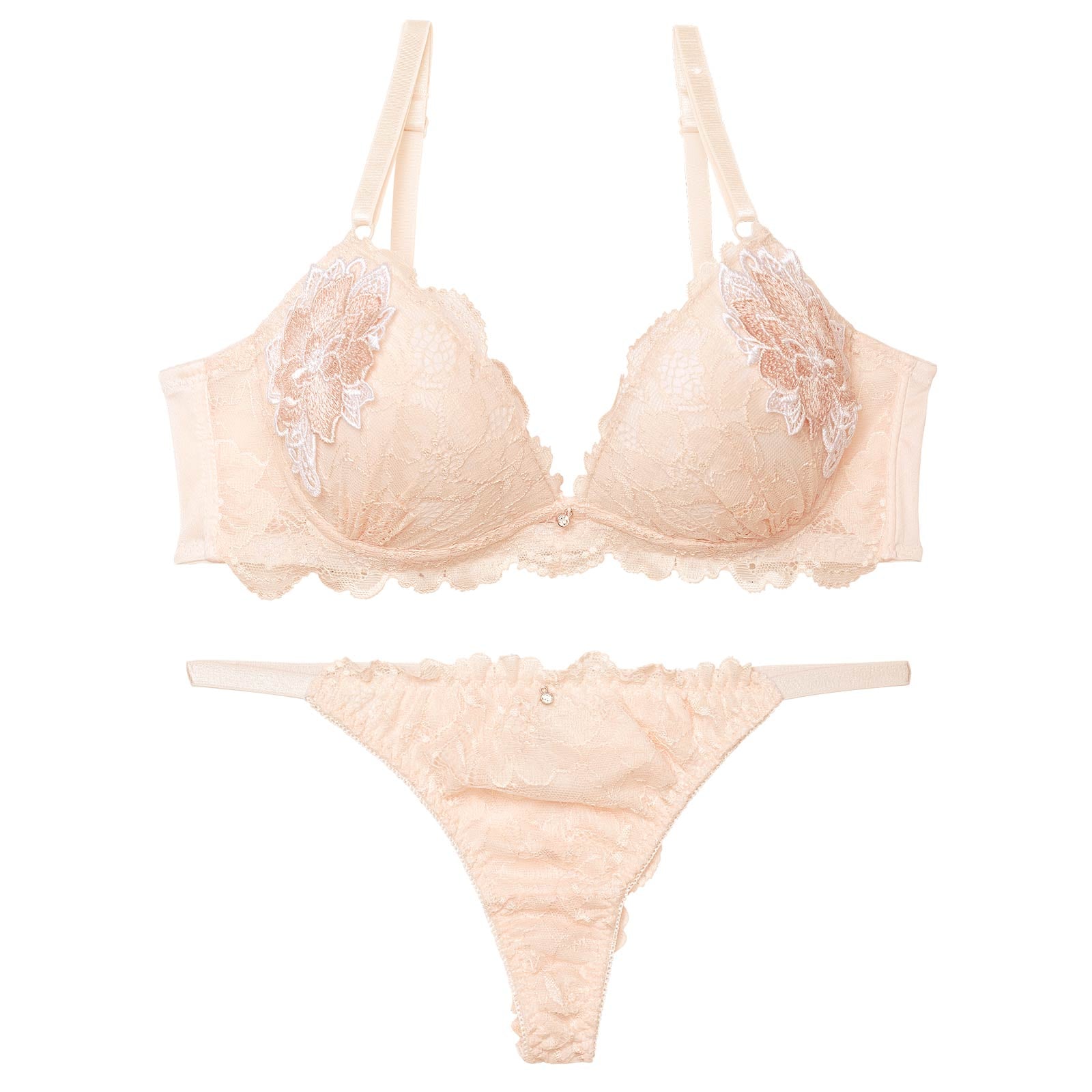 ミスティックレーシィピオニー育乳脇高ブラジャー&バック透けTバックショーツ