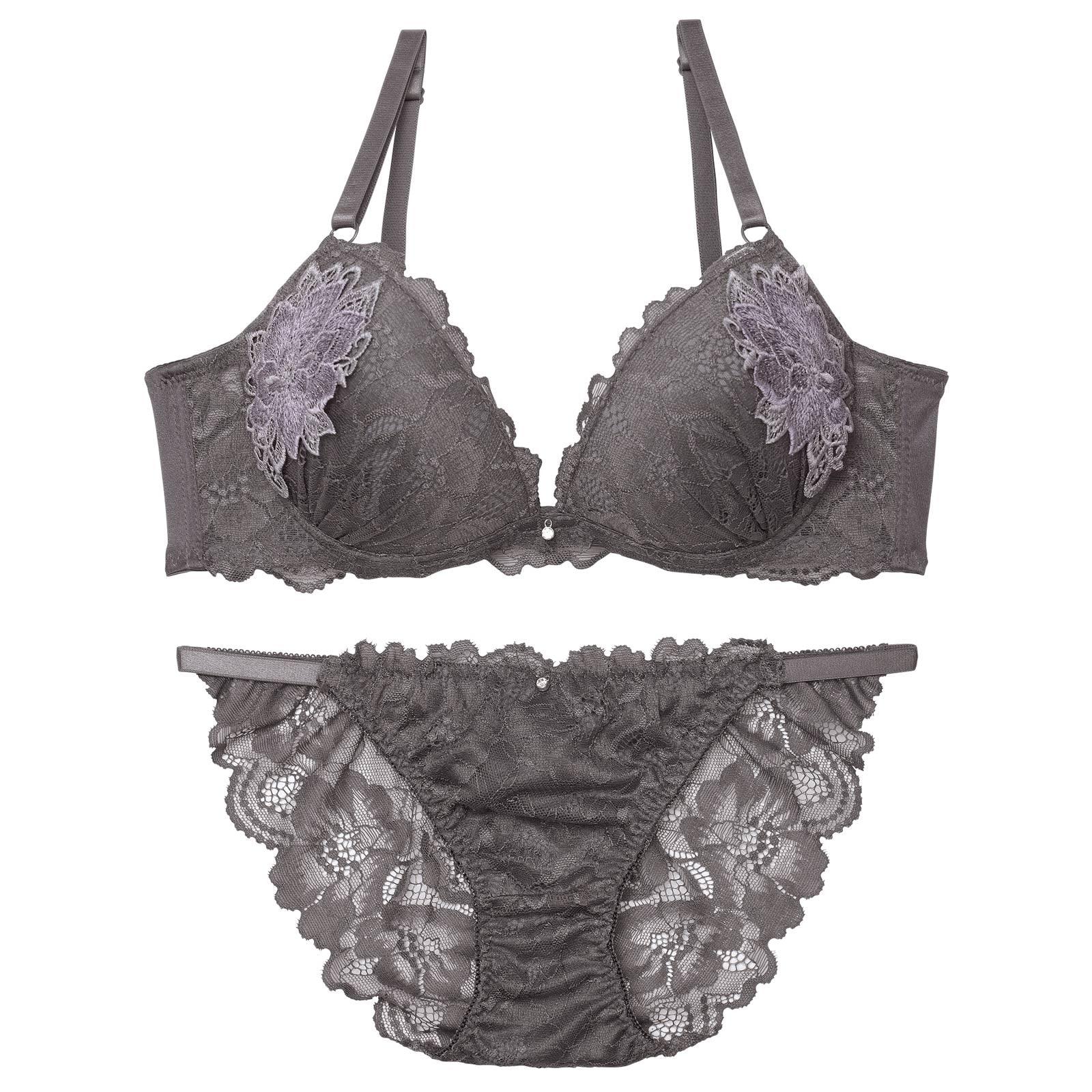 【EFサイズ】ミスティックレーシィピオニー育乳脇高ブラジャー&バック透けフルバックショーツ