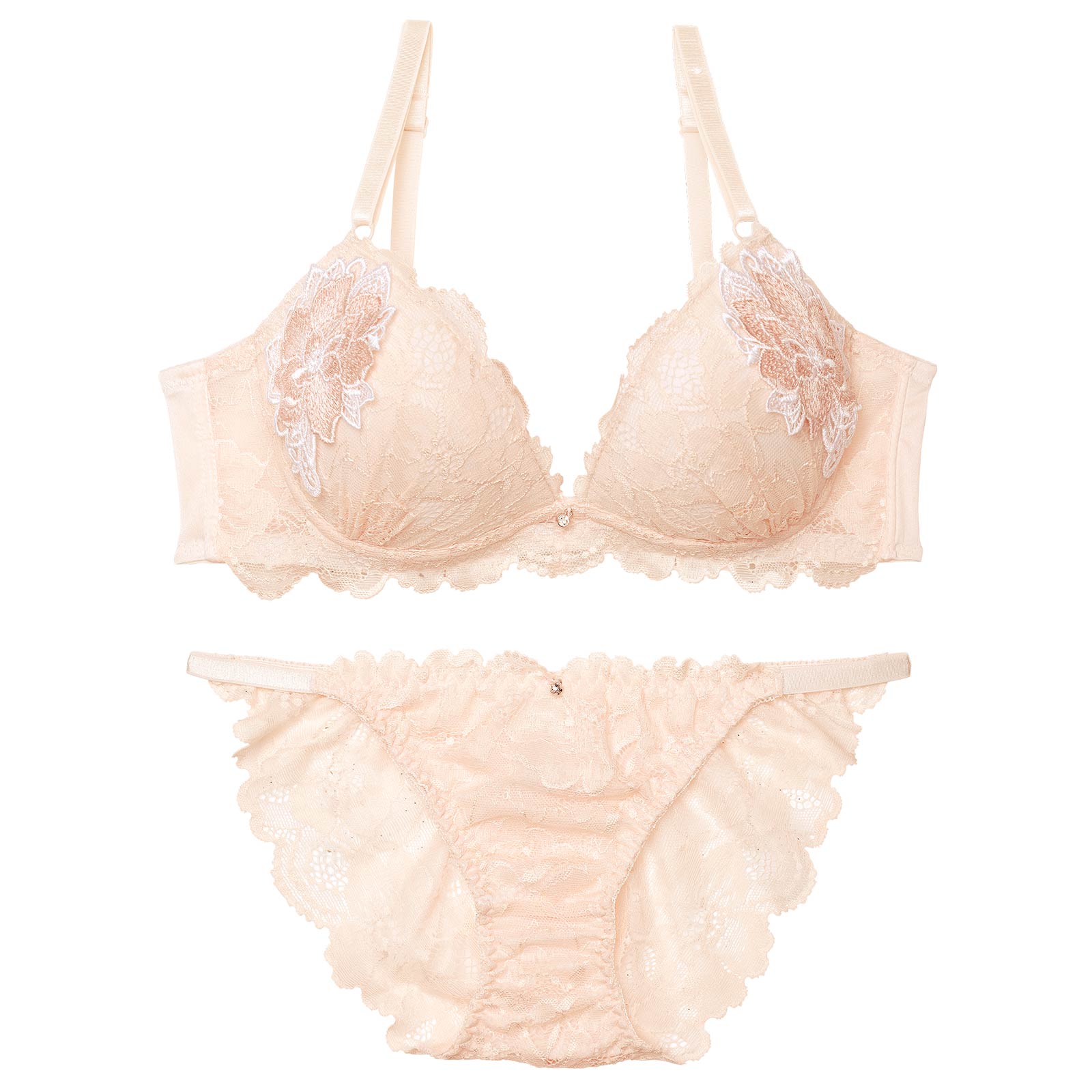 【EFサイズ】ミスティックレーシィピオニー育乳脇高ブラジャー&バック透けフルバックショーツ