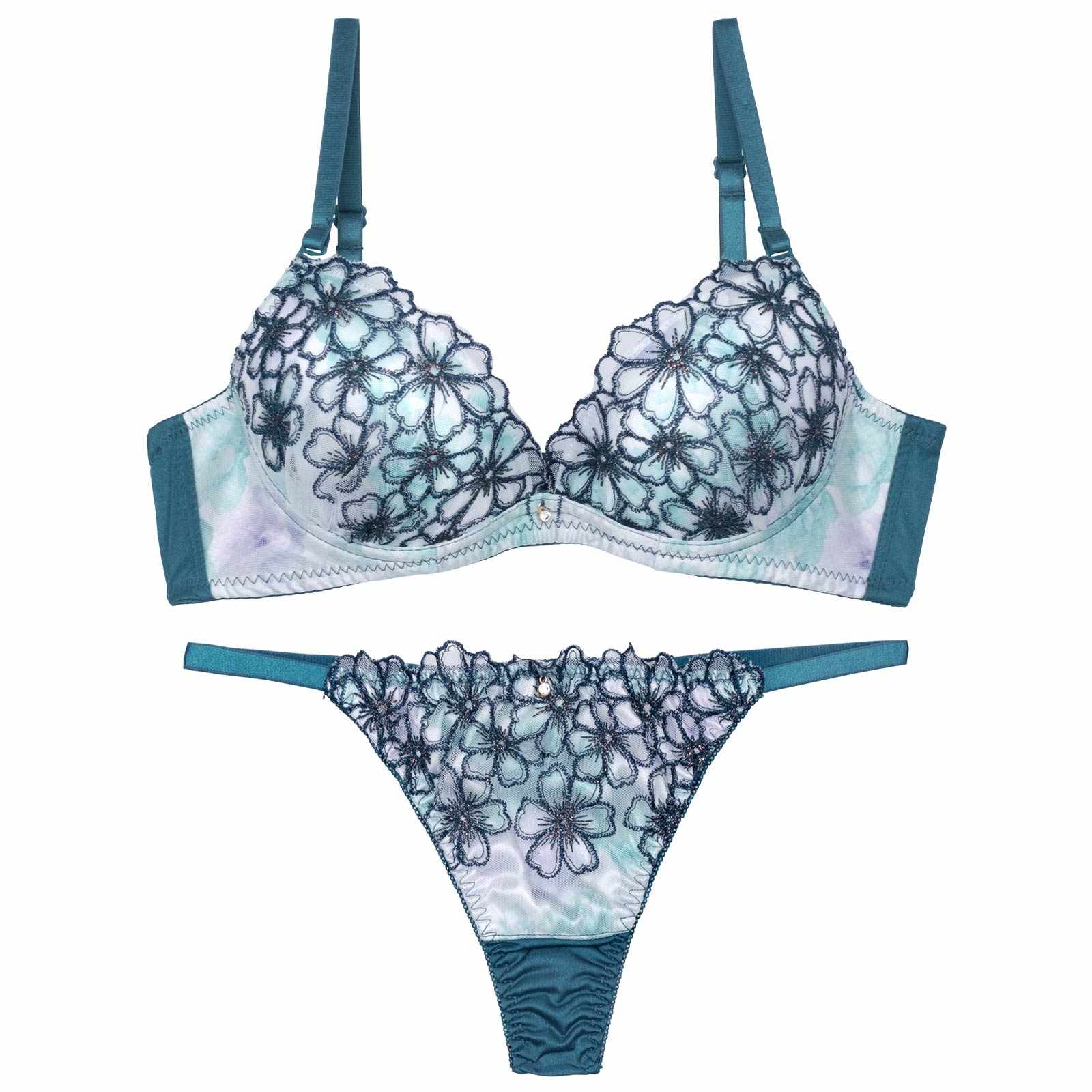 グラデーションモーヴフラワーブラジャー&Tバックショーツ