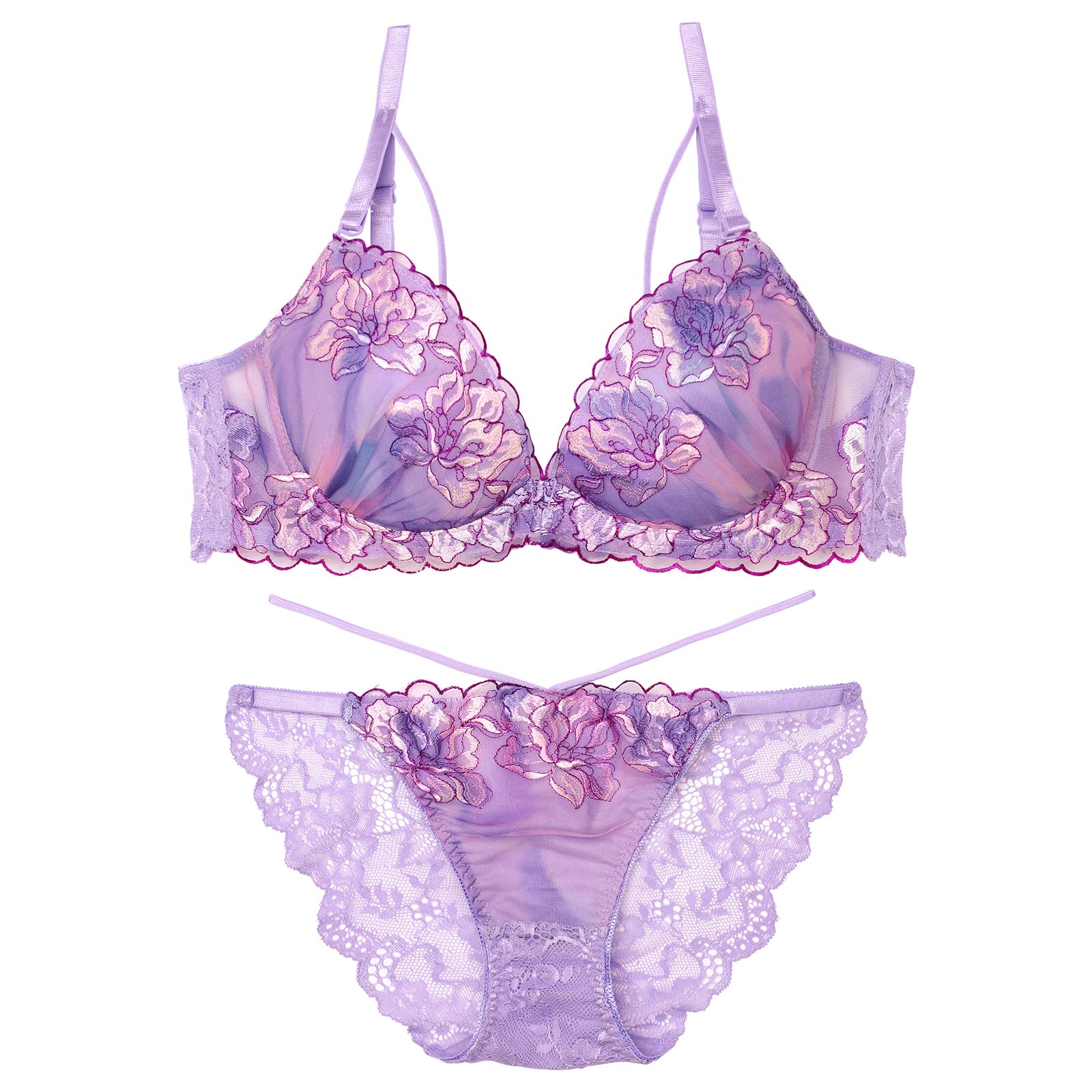 【三上悠亜着用】ルミエールフラワースカラップブラジャー&バック透けフルバックショーツ