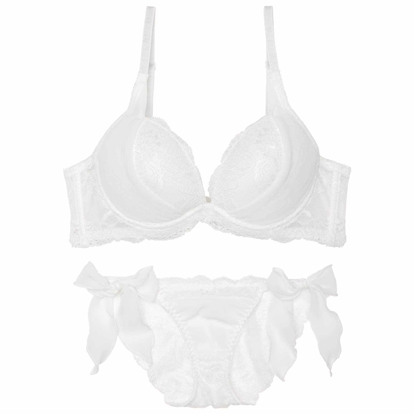 【かとゆり着用】【EFサイズ】モノトーンプティチュール育乳脇高ブラジャー&サイド紐バック透けフルバックショーツ