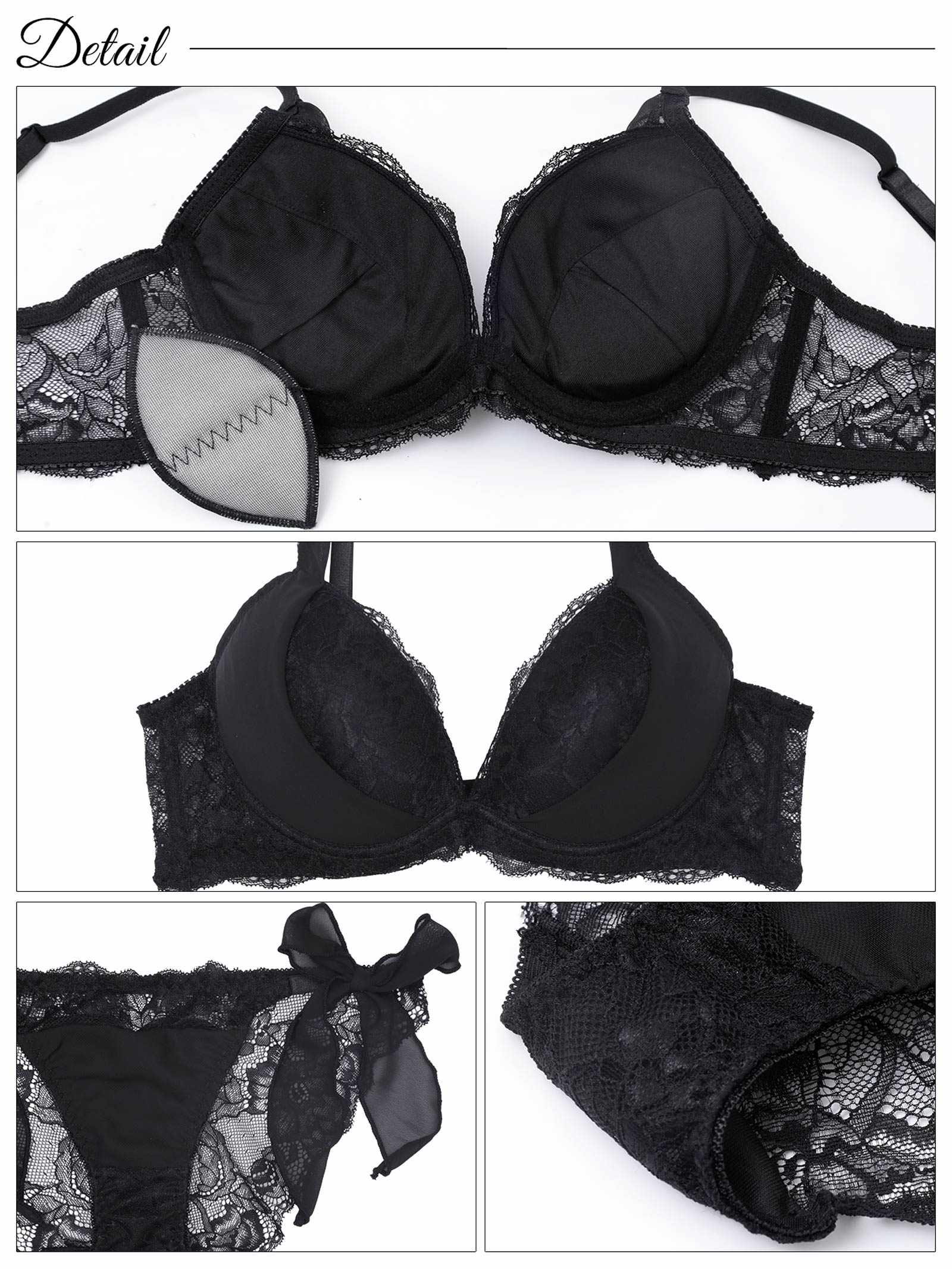 7/28新作!【かとゆり着用】【EFサイズ】モノトーンプティチュール育乳脇高ブラジャー&サイド紐バック透けフルバックショーツ