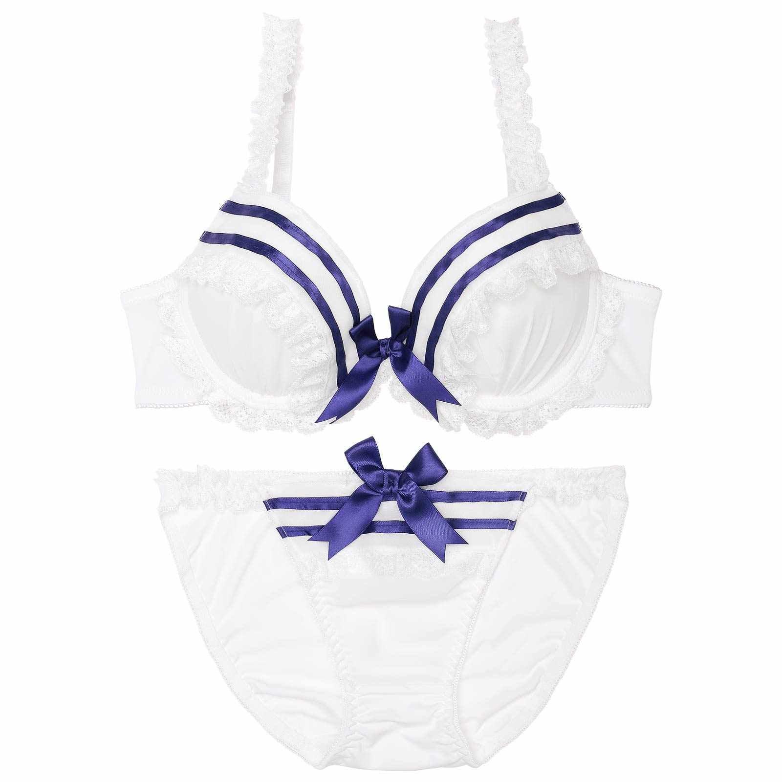 【EFサイズ】キュートマリンセーラーブラジャー&フルバックショーツ