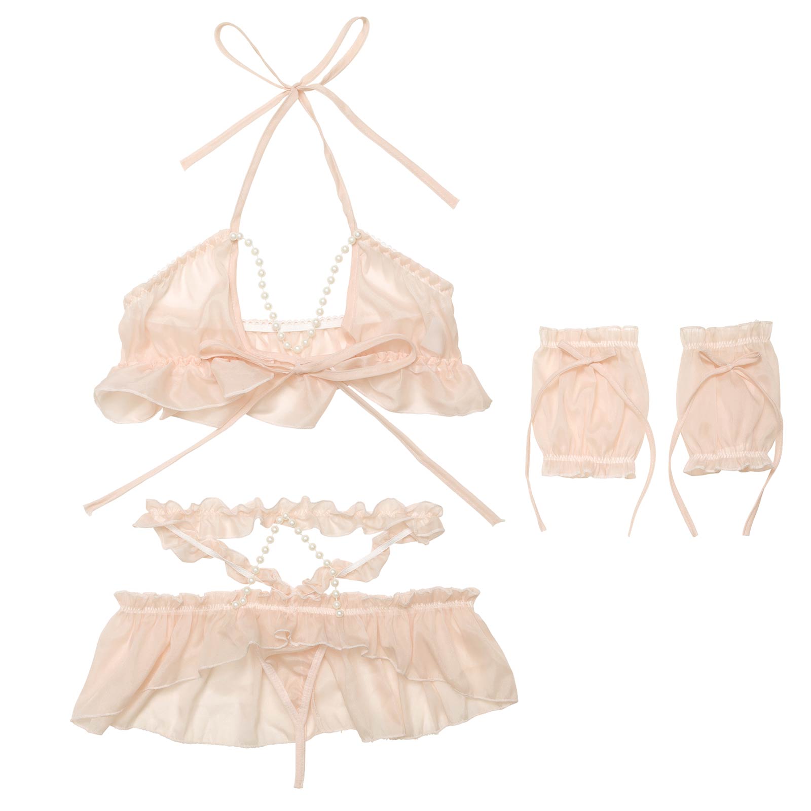 【3点セット】プリンセスパールシフォンブラジャー&Tバックショーツ&アームカバー