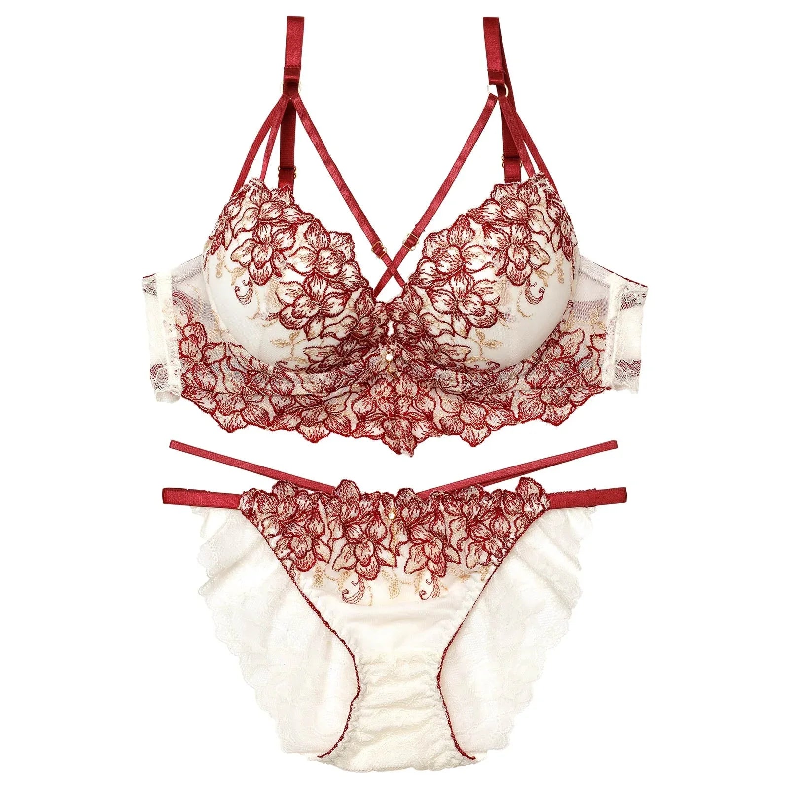ラグジュアリーブルームストリングブラジャー&バック透けフルバックショーツ