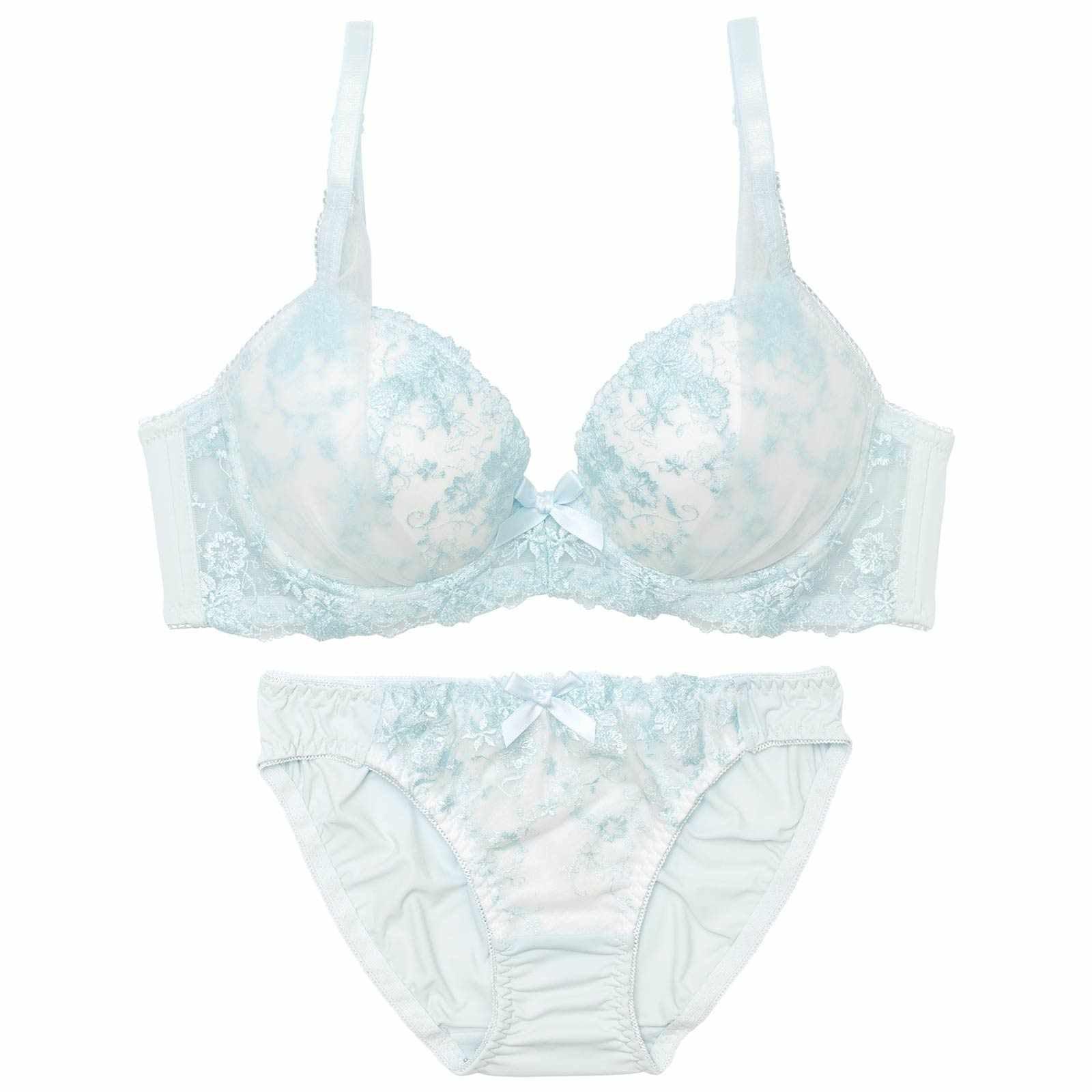 パステルフラワーチュール育乳脇高ブラジャー&フルバックショーツ
