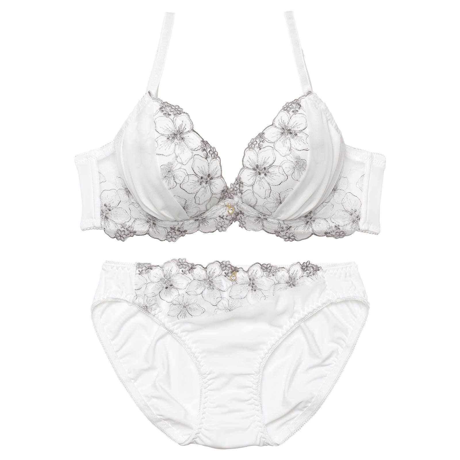 モノトーンフルールシフォンブラジャー&フルバックショーツ