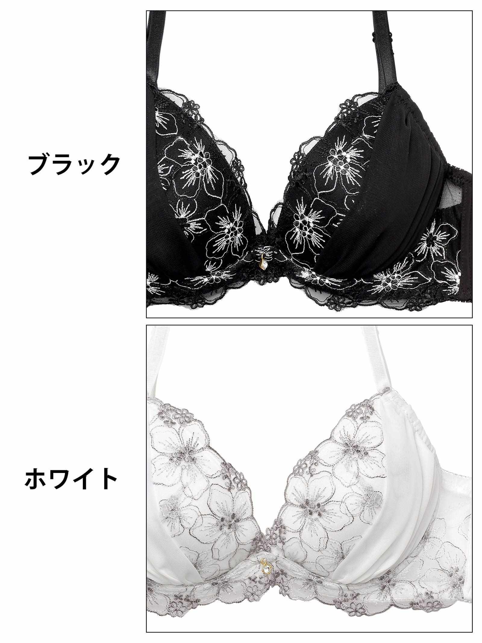 10/22新作!【EFサイズ】モノトーンフルールシフォンブラジャー&フルバックショーツ
