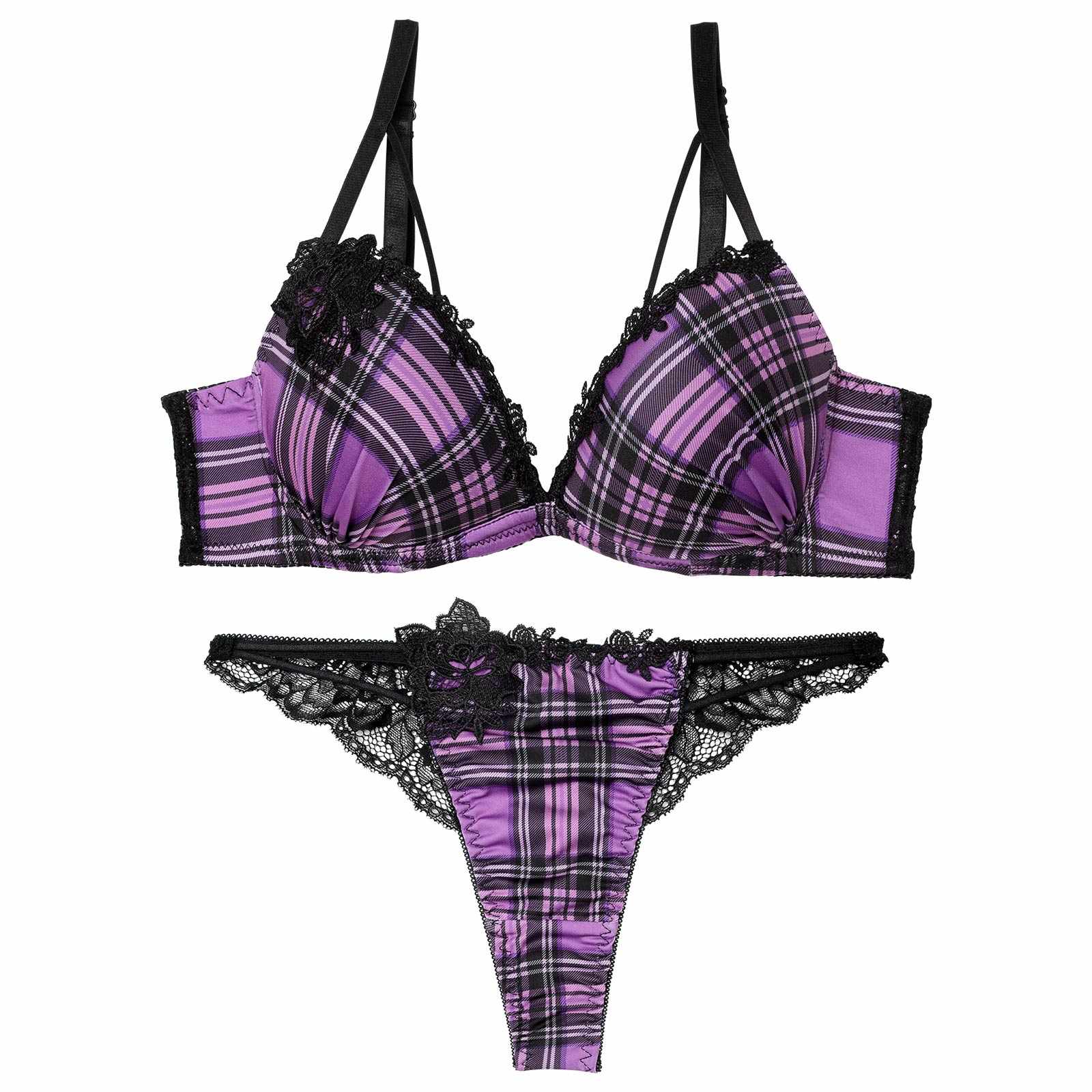 1/21新作!ビターモードチェックブラジャー&バック透けTバックショーツ