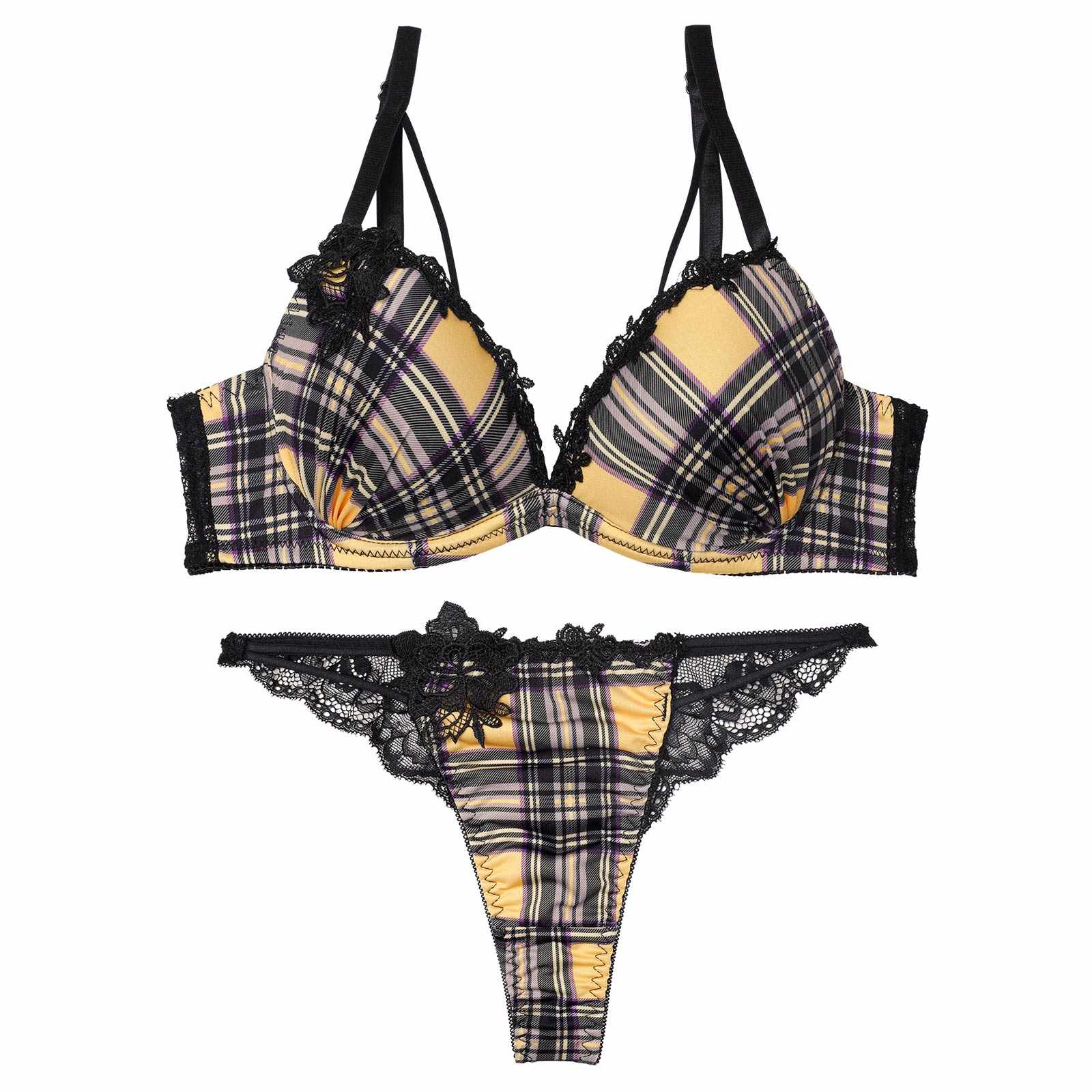 1/21新作!ビターモードチェックブラジャー&バック透けTバックショーツ