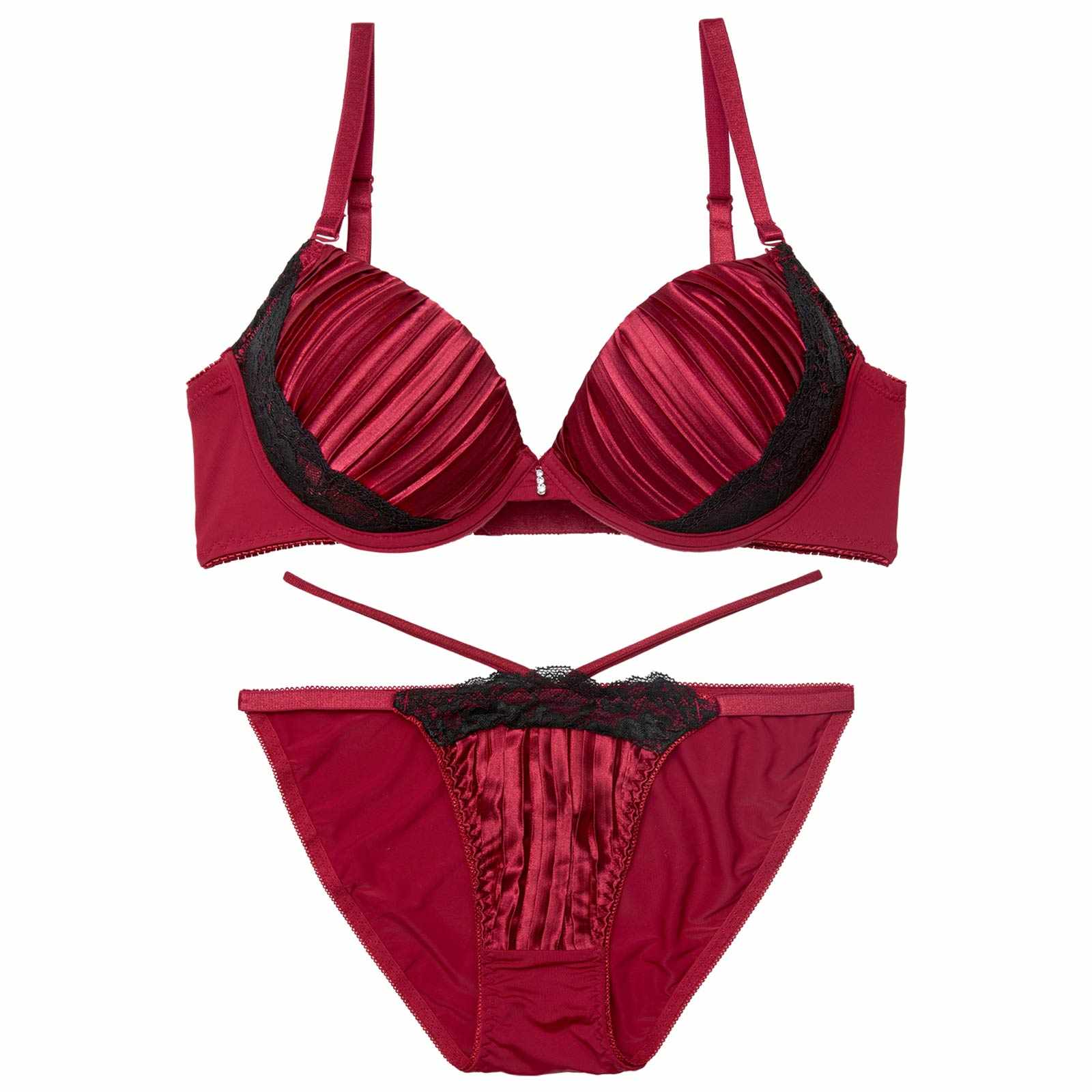 1/19新作!【三上悠亜着用】【EFサイズ】リッチプリーツサテンブラジャー&フルバックショーツ