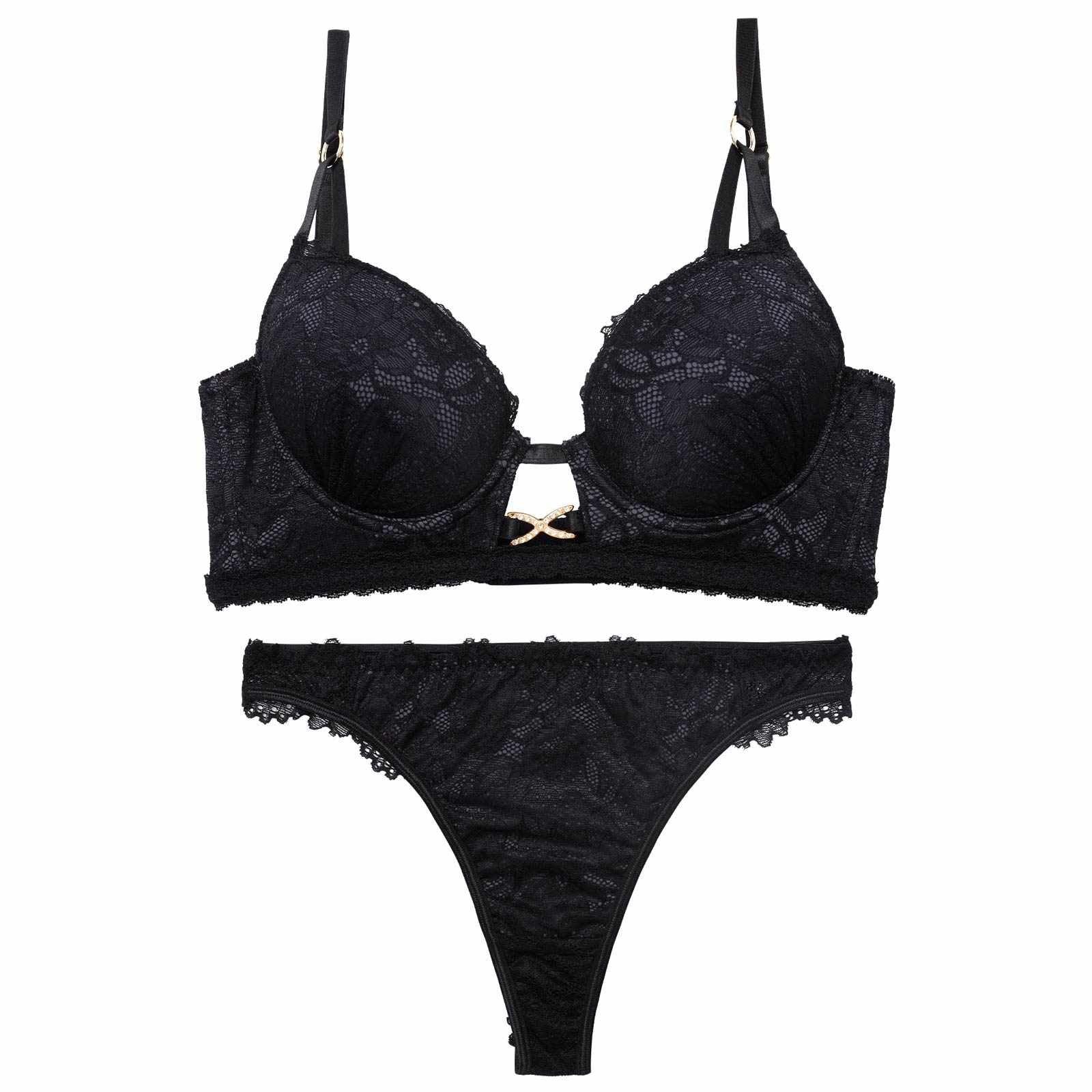 【三上悠亜着用】シャドウレースビジューホール育乳脇高ブラジャー&バック透けTバックショーツ