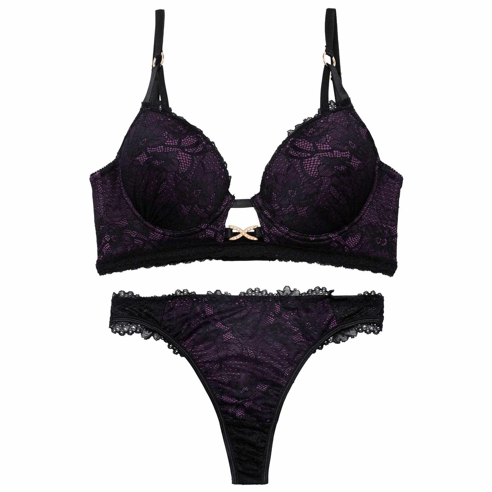 12/26新作!【三上悠亜着用】シャドウレースビジューホール育乳脇高ブラジャー&バック透けTバックショーツ