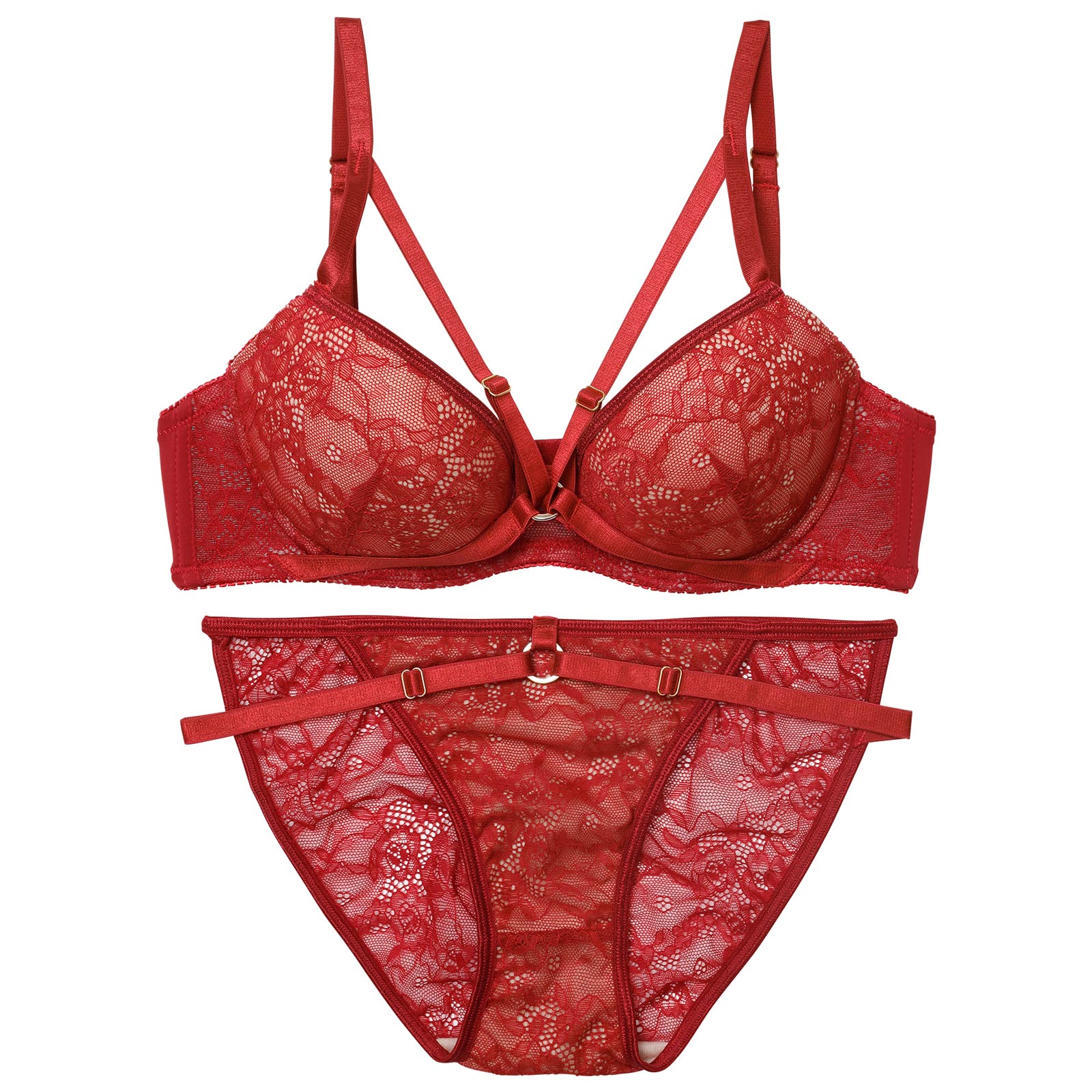 3/13新作!【EFサイズ】ドラマティックコードレースブラジャー&バック透けフルバックショーツ