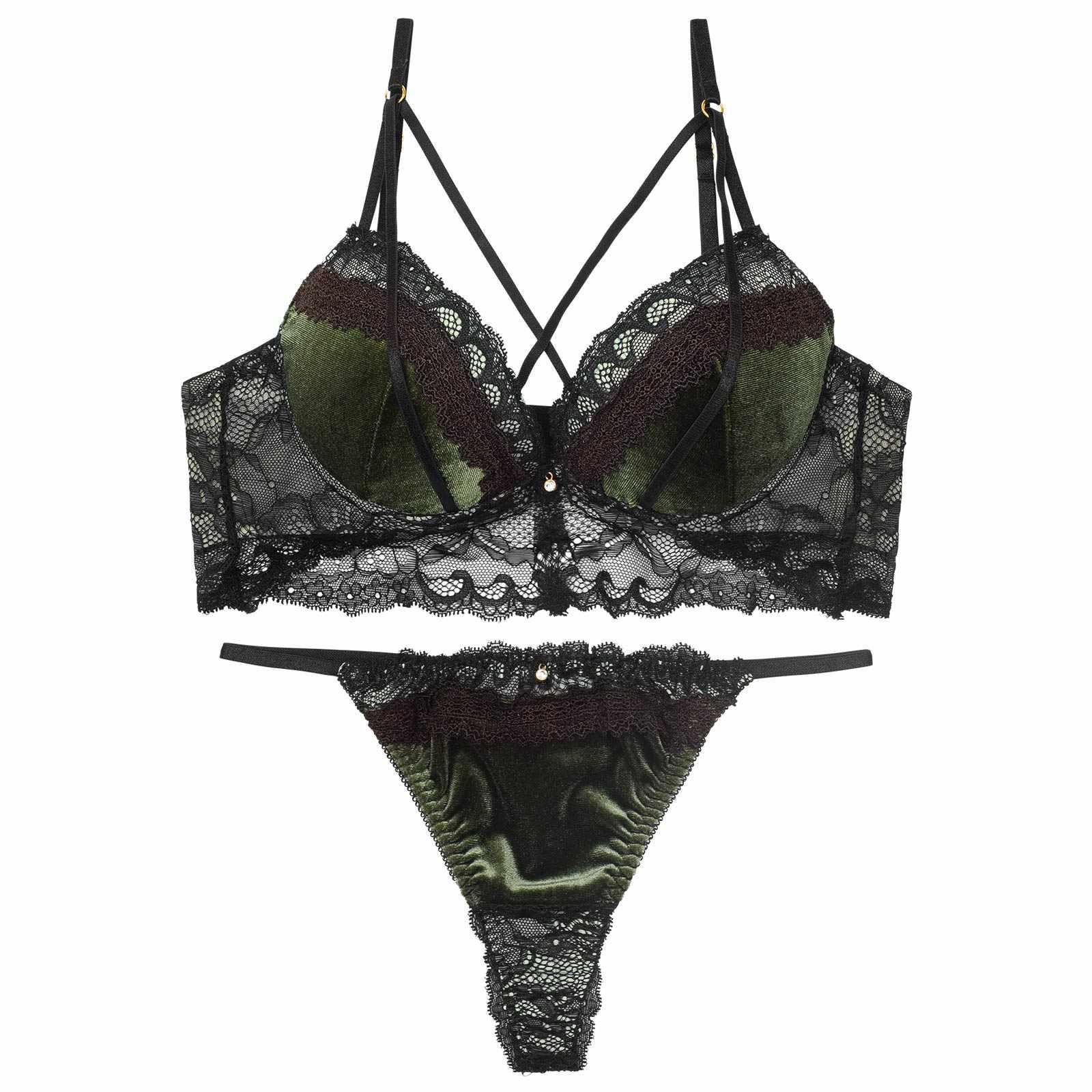 ノーブルベロアコードブラジャー&バック透けTバックショーツ