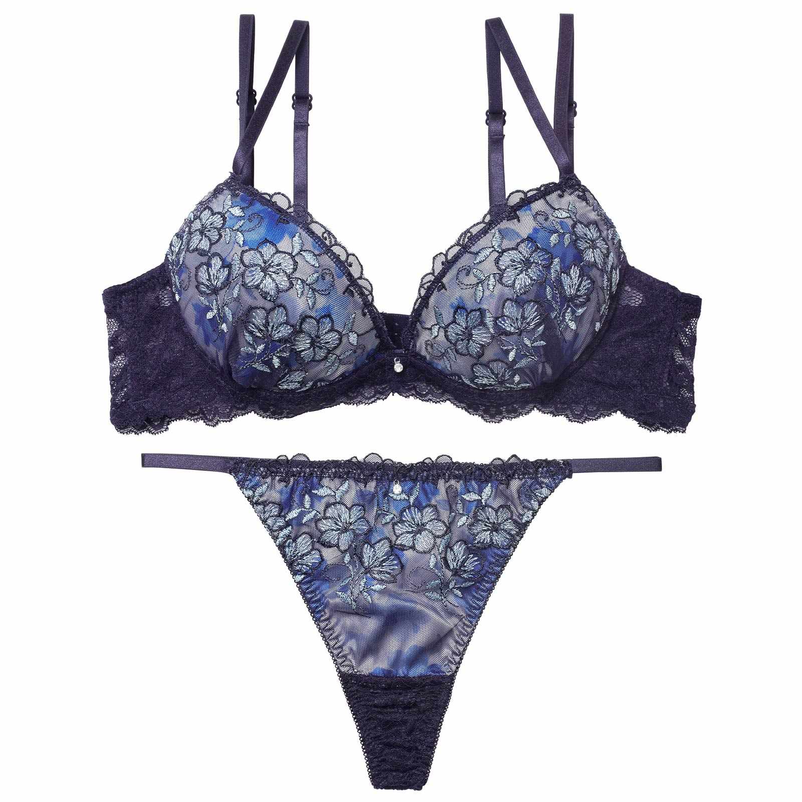 12/17新作!ルミエールディープフラワーブラジャー&バック透けTバックショーツ