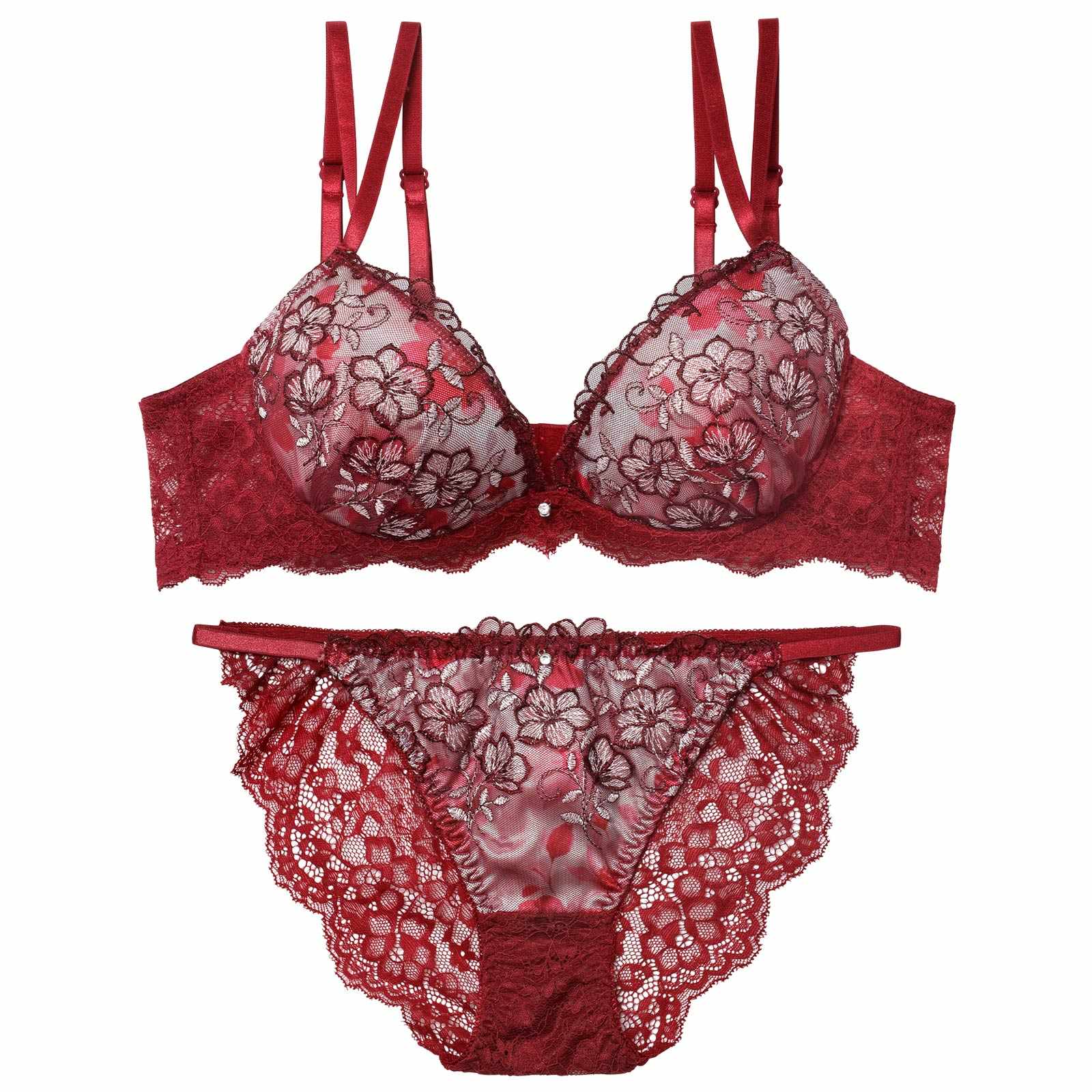 11/14新作!【EFサイズ】ルミエールディープフラワーブラジャー&バック透けフルバックショーツ