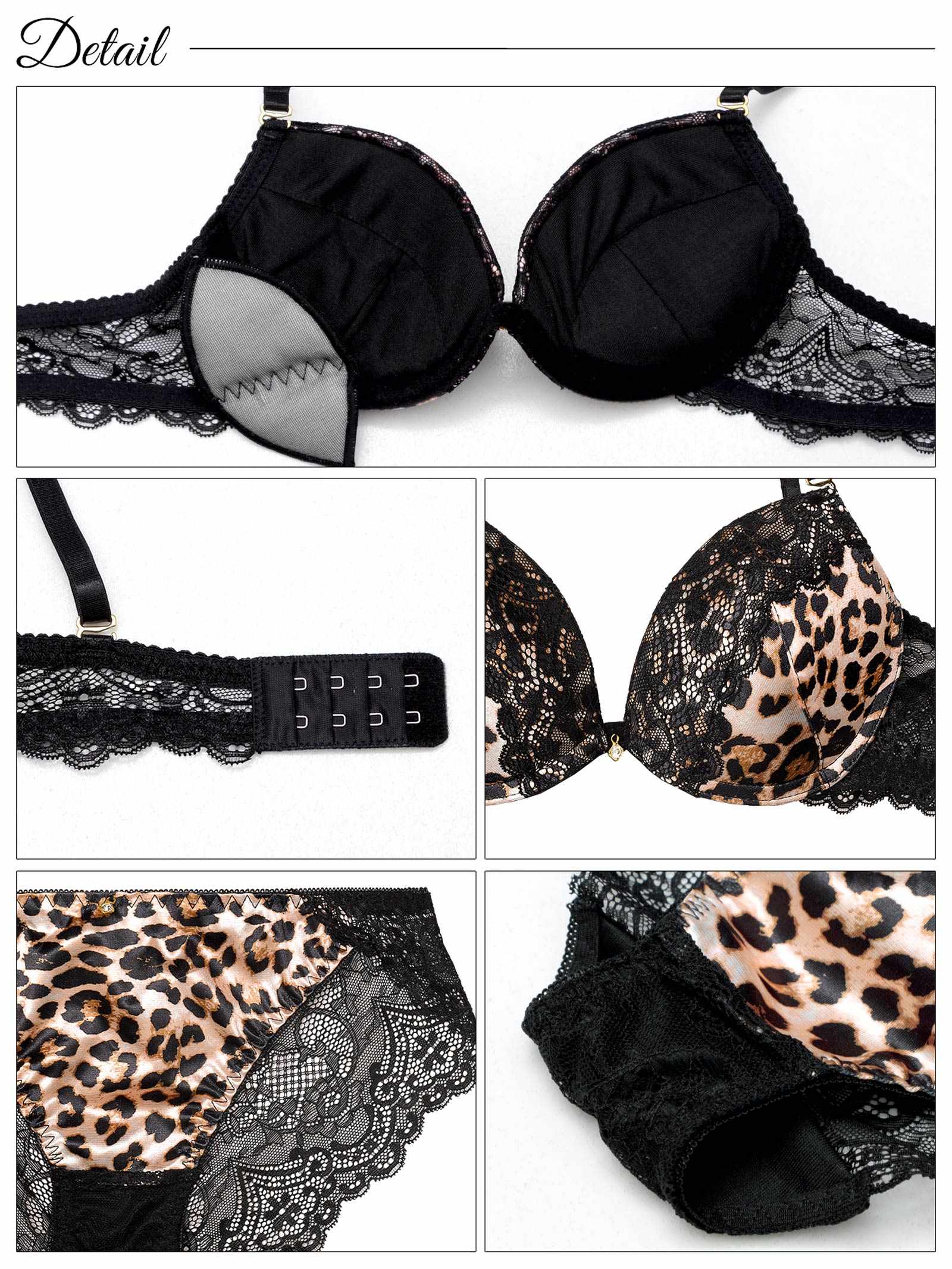 9/15新作!サテンレオパードレースブラジャー&バック透けフルバックショーツ