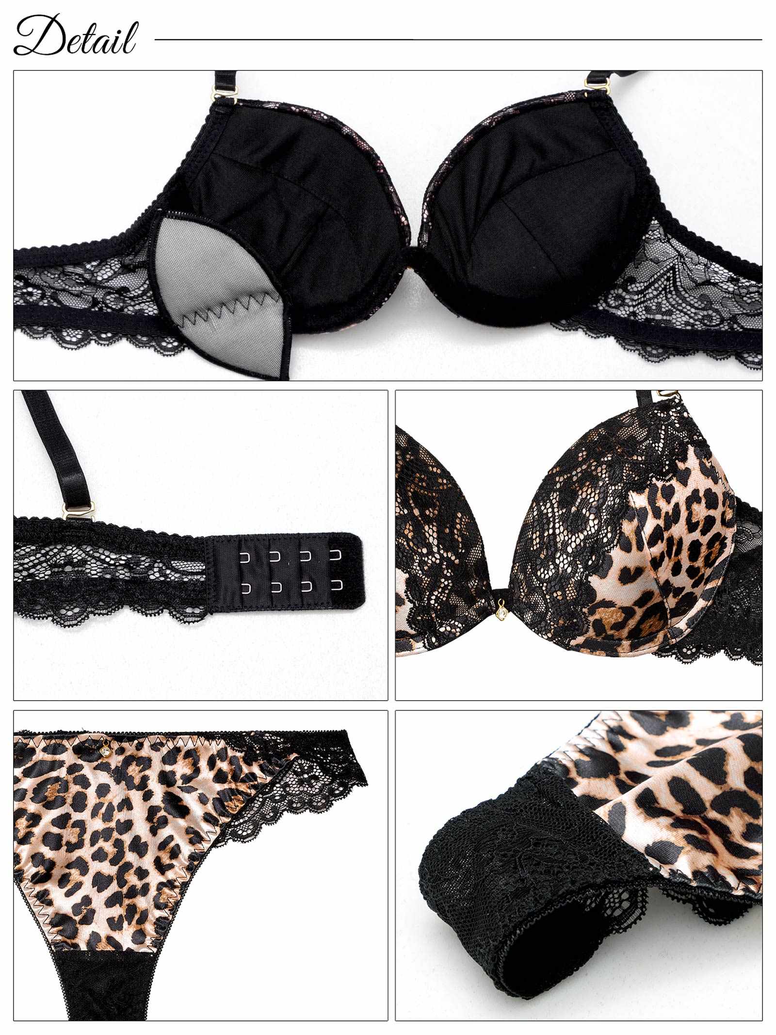 9/15新作!サテンレオパードレースブラジャー&バック透けフルバックショーツ