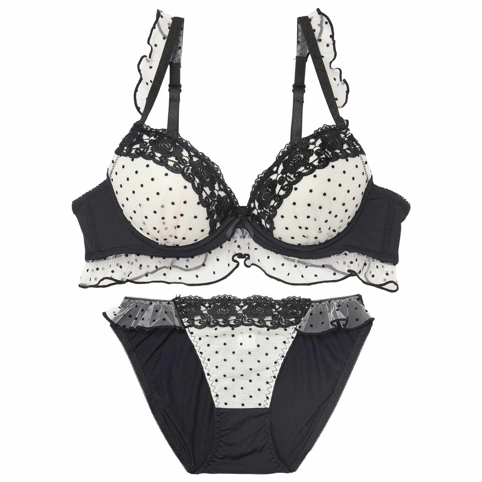 11/5再販!ロマンスドットフリルブラジャー&フルバックショーツ