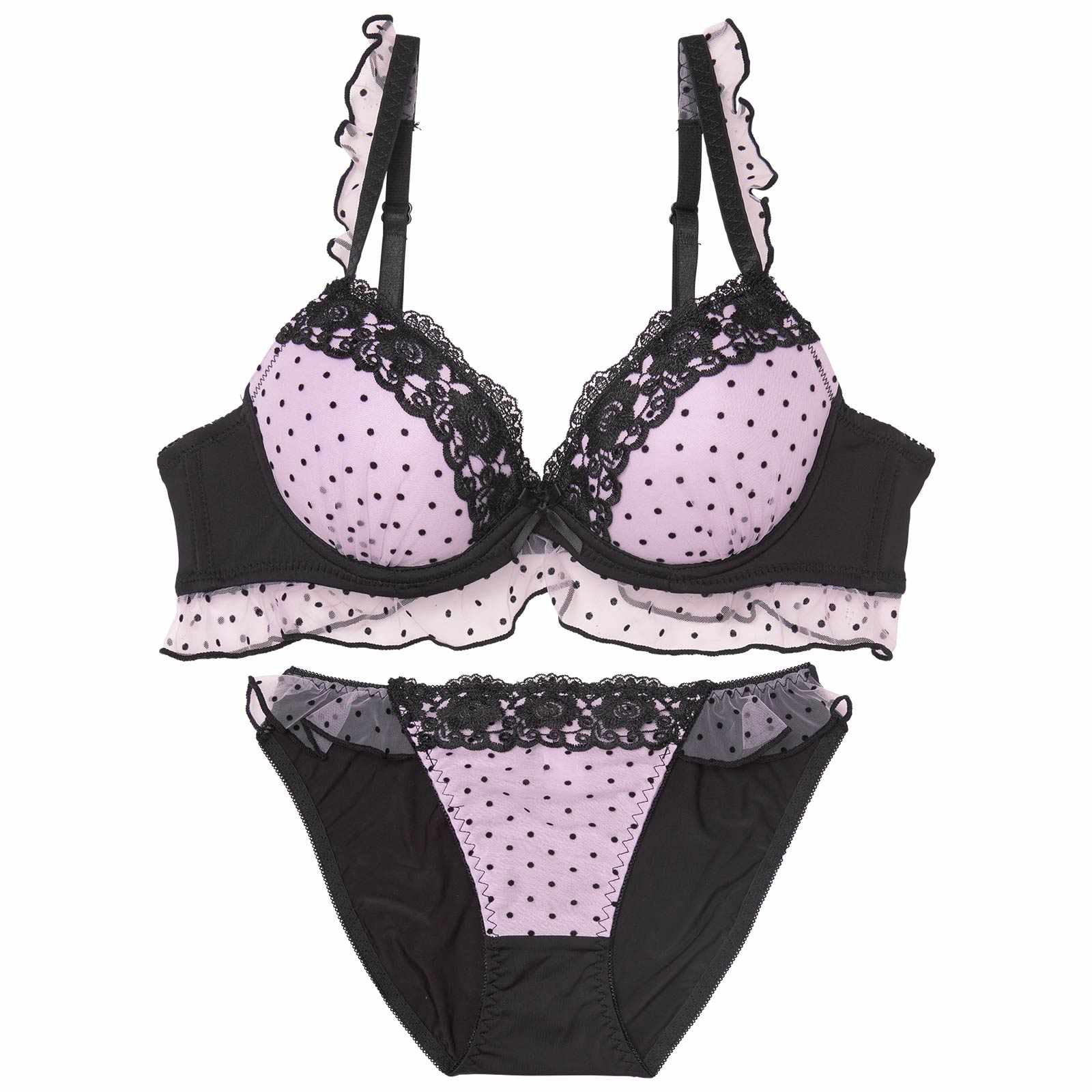 11/5再販!ロマンスドットフリルブラジャー&フルバックショーツ