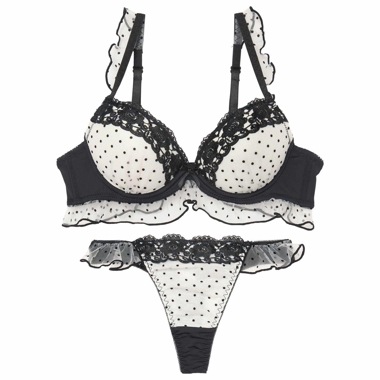 ロマンスドットフリルブラジャー&Tバックショーツ