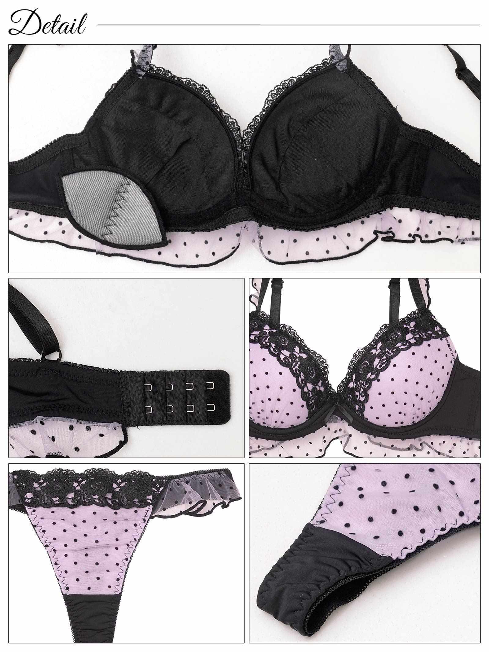 ロマンスドットフリルブラジャー&Tバックショーツ