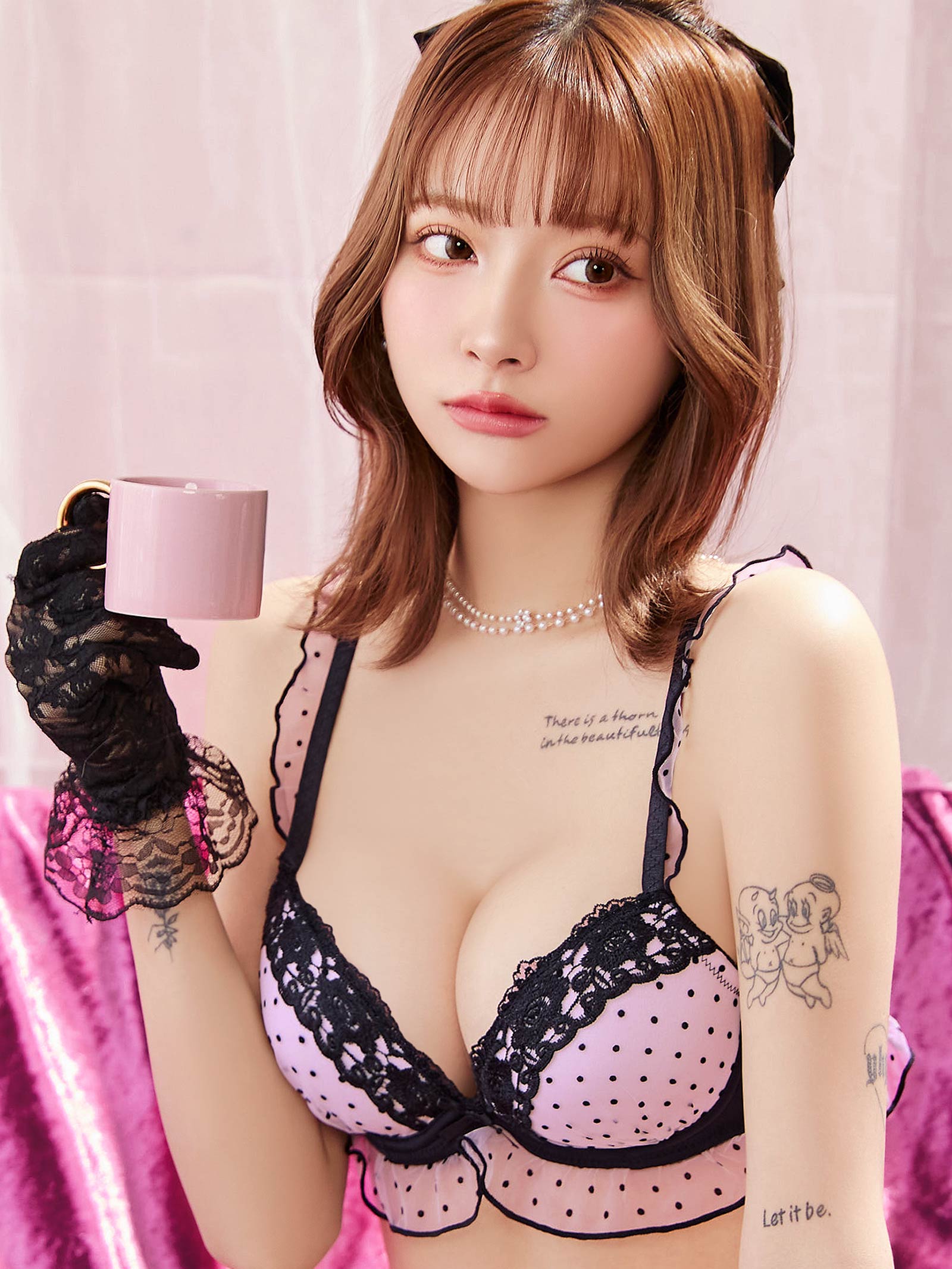 10/13新作!【EFサイズ】ロマンスドットフリルブラジャー&フルバックショーツ