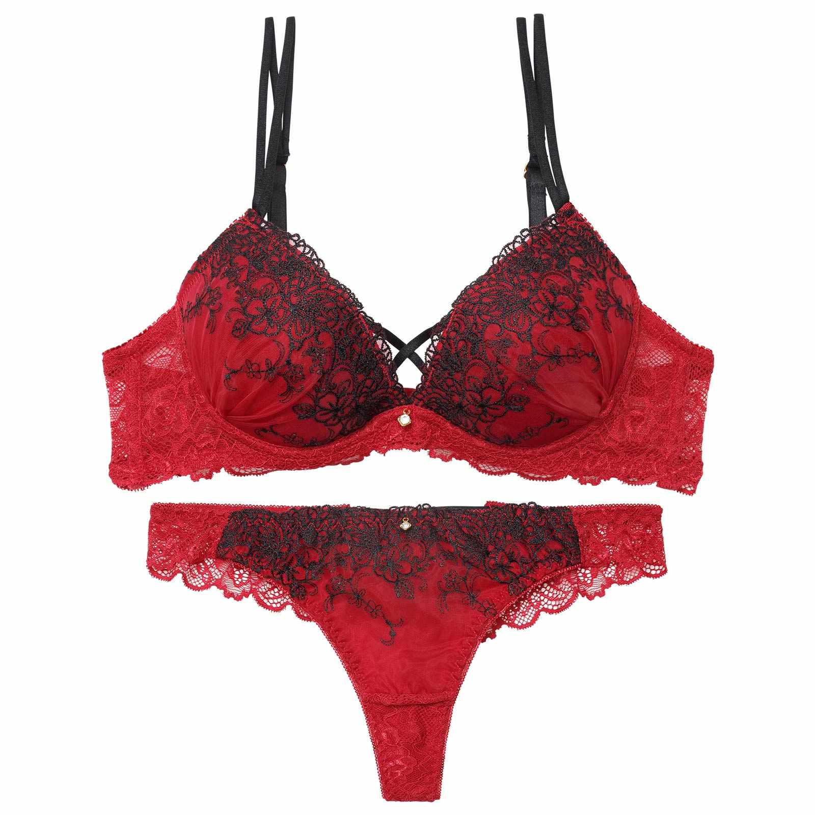 1/23新作!ディープクロスエンブロイダリーブラジャー&バック透けTバックショーツ